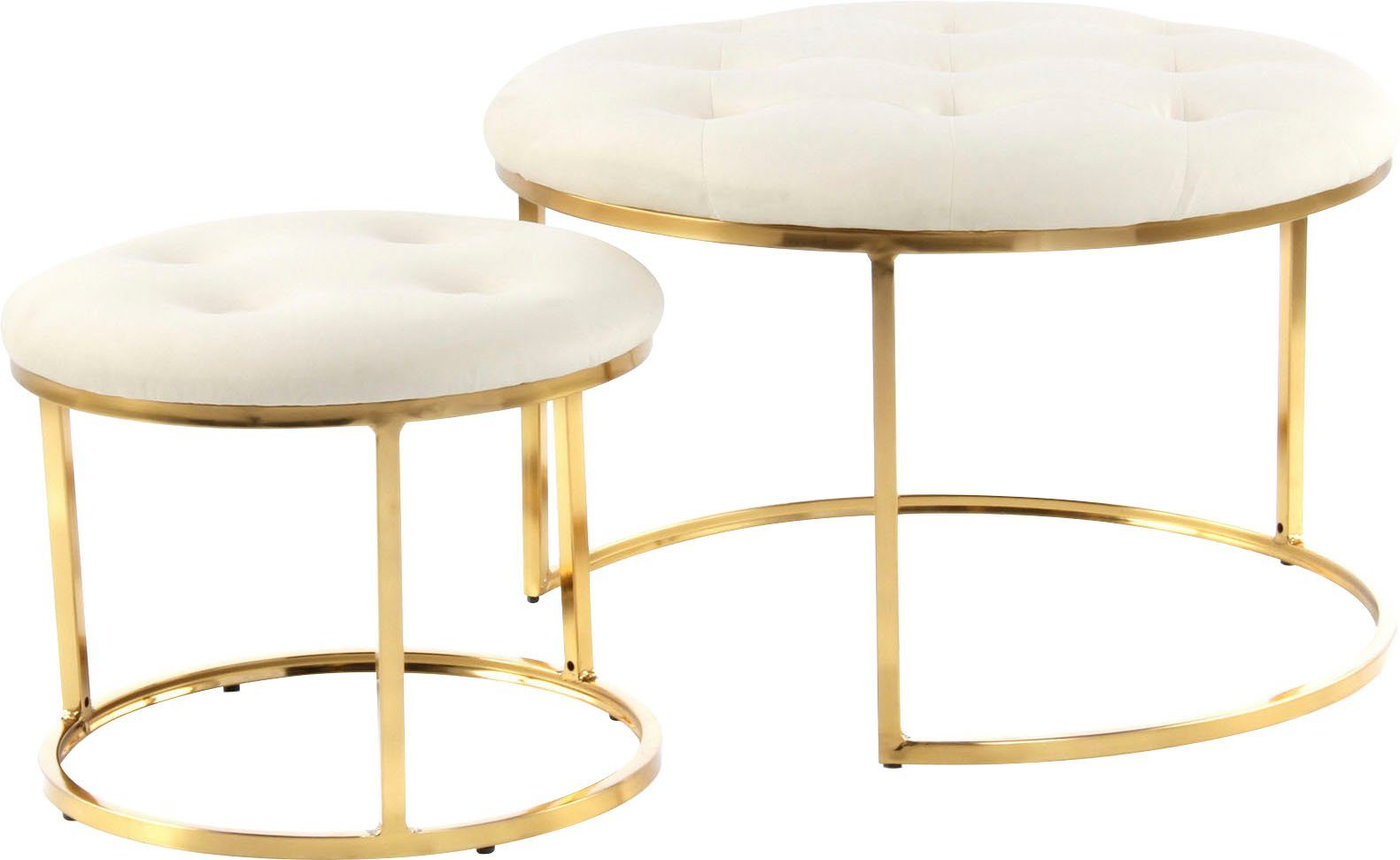 Kayoom Sitzhocker Hocker Myla 2er-Set, praktisch ineinander schiebbar (Set, 2 St), ineinander schiebbar, rund, gesteppt, mit Zierknöpfen