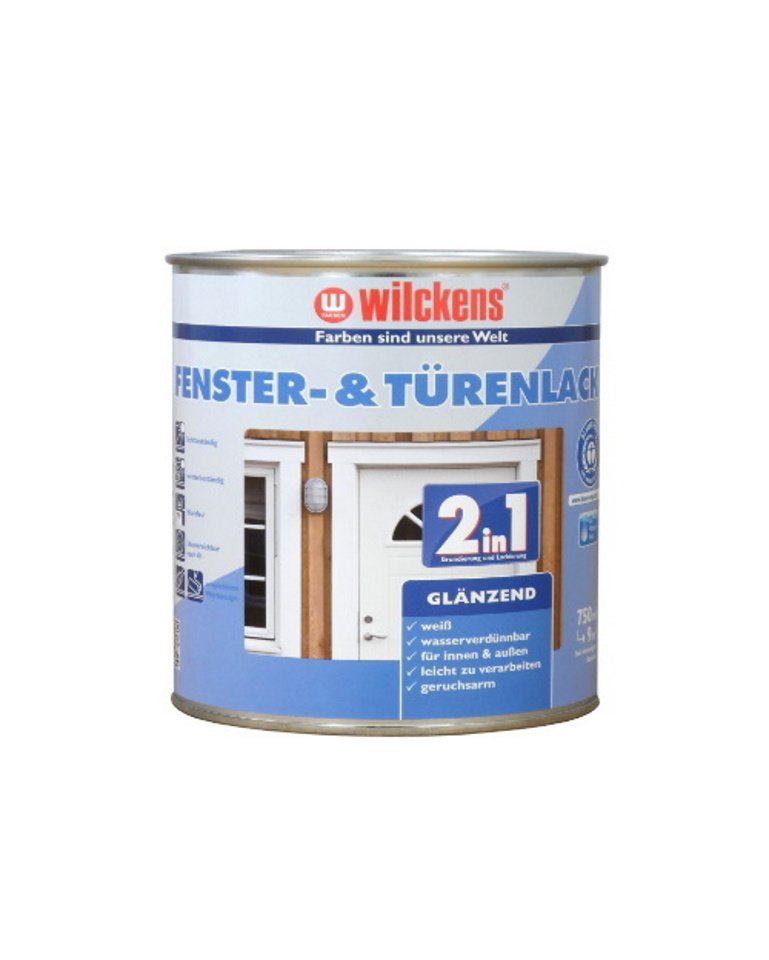 Wilckens Farben Lack, 2in1 Fenster- & Türenlack seidenmatt Weiß 0,75 L