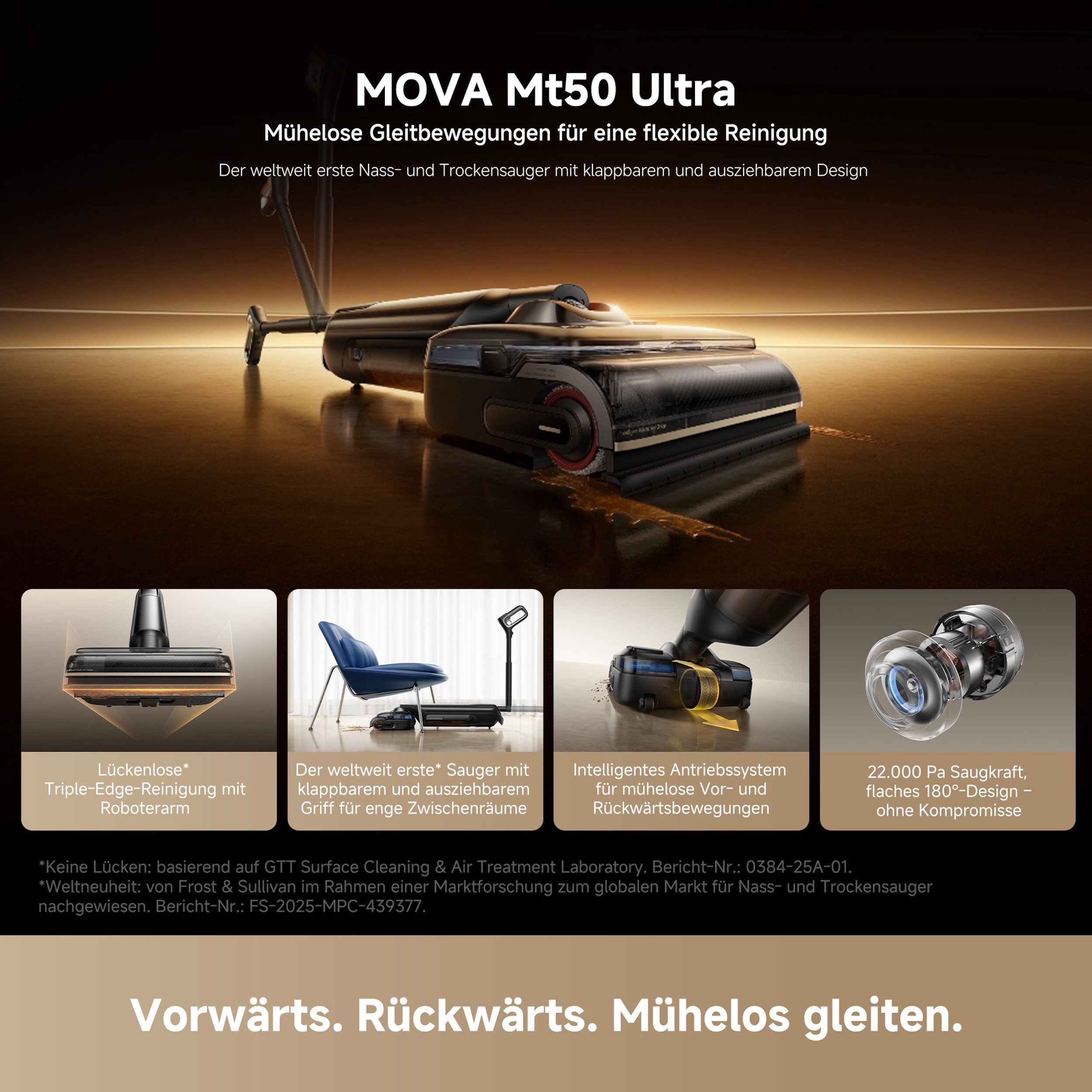 Mova Nass-Trocken-Sauger M50 Ultra, KI-Reinigung, 450 W, Klappbares 180°-Design, selbstreinigende Bürste, 22.000Pa Saugkraft – Bild 4 von 5