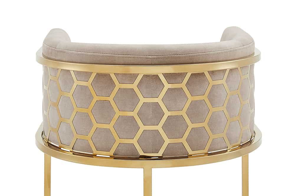 LebensWohnArt Stuhl Edler Barhocker LEGANZA beige Samt gold Edelstahl Armlehne – Bild 5 von 5