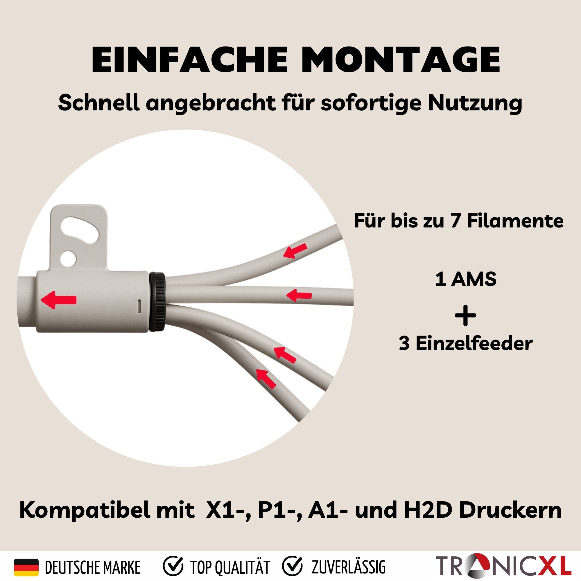 TronicXL 3D-Drucker 4-in-1 PTFE Adapter für Bambu Lab P1S P1P X1 X1C X1E AMS Zubehör, Zubehör 3D Drucker Druck