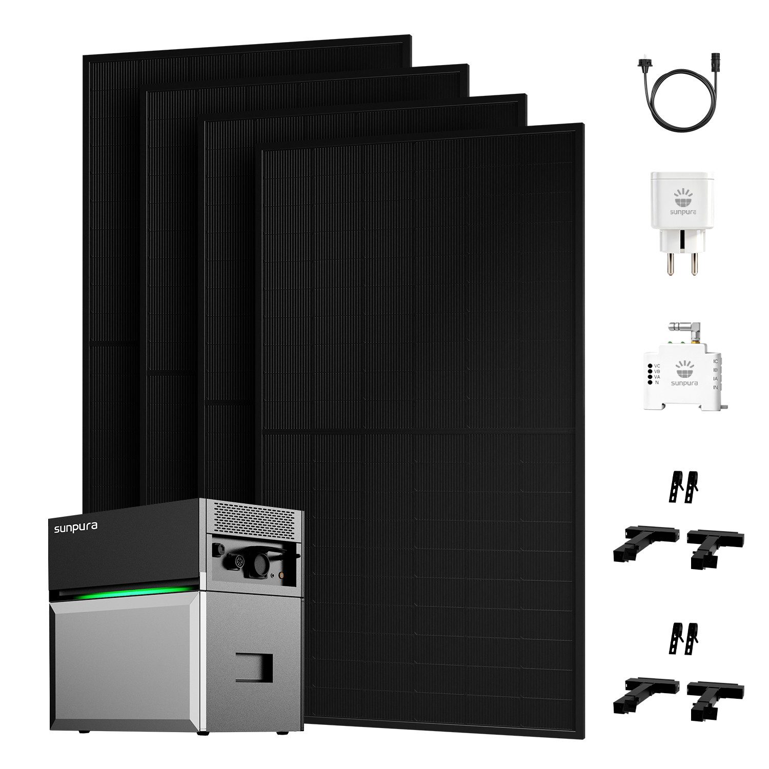 Sunpura Balkonkraftwerk 2000W Solaranlage mit Sunpura S2400 2,4kWh Speicher, Komplettset, (Gratisgeschenk: 1x Smart Meter und 1x Smart Steckdose), 4x 500Wp Full Black im Lieferumfang enthalten