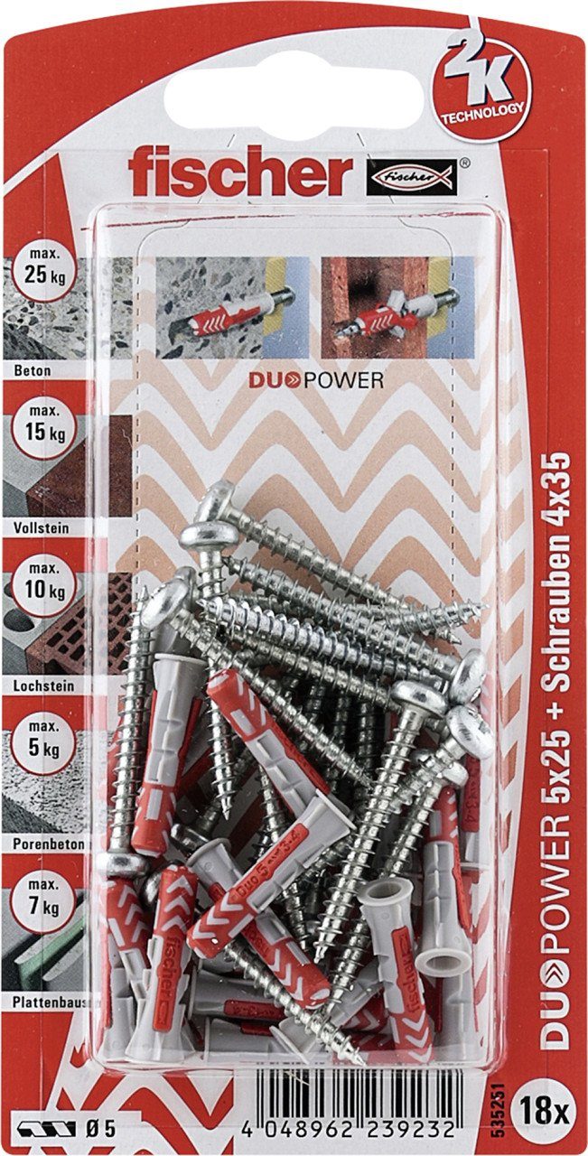 fischer Schrauben- und Dübel-Set Fischer Dübel-Set Duopower 5.0 x 25 mm - 18 Stück