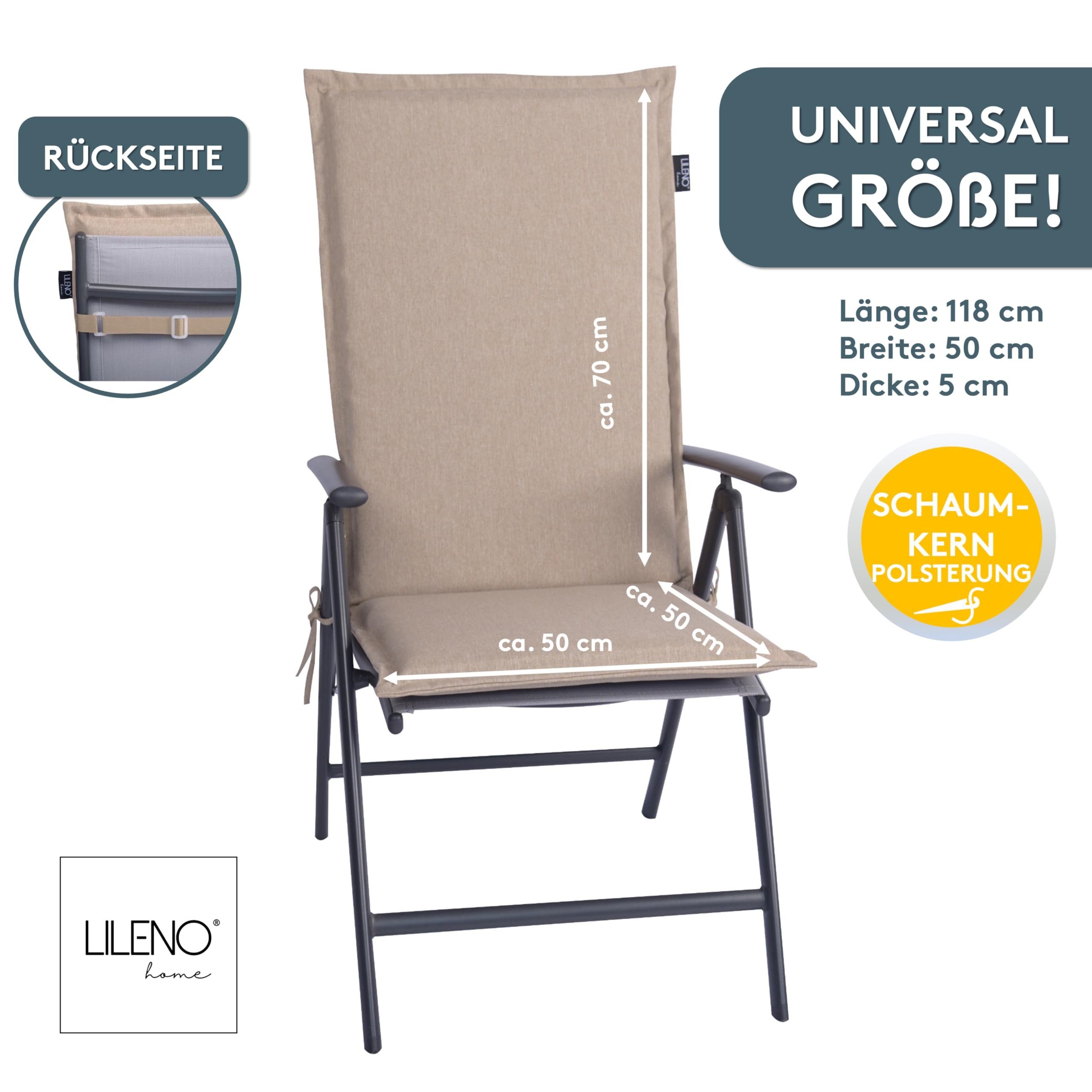 LILENO HOME Hochlehnerauflage Gartenstuhl Auflage, bequeme Sitzauflage für Gartenmöbel, Stuhlkissen, (1 St., 1er Set), Polsterauflage Taupe, Sitzpolster für Klappstühle
