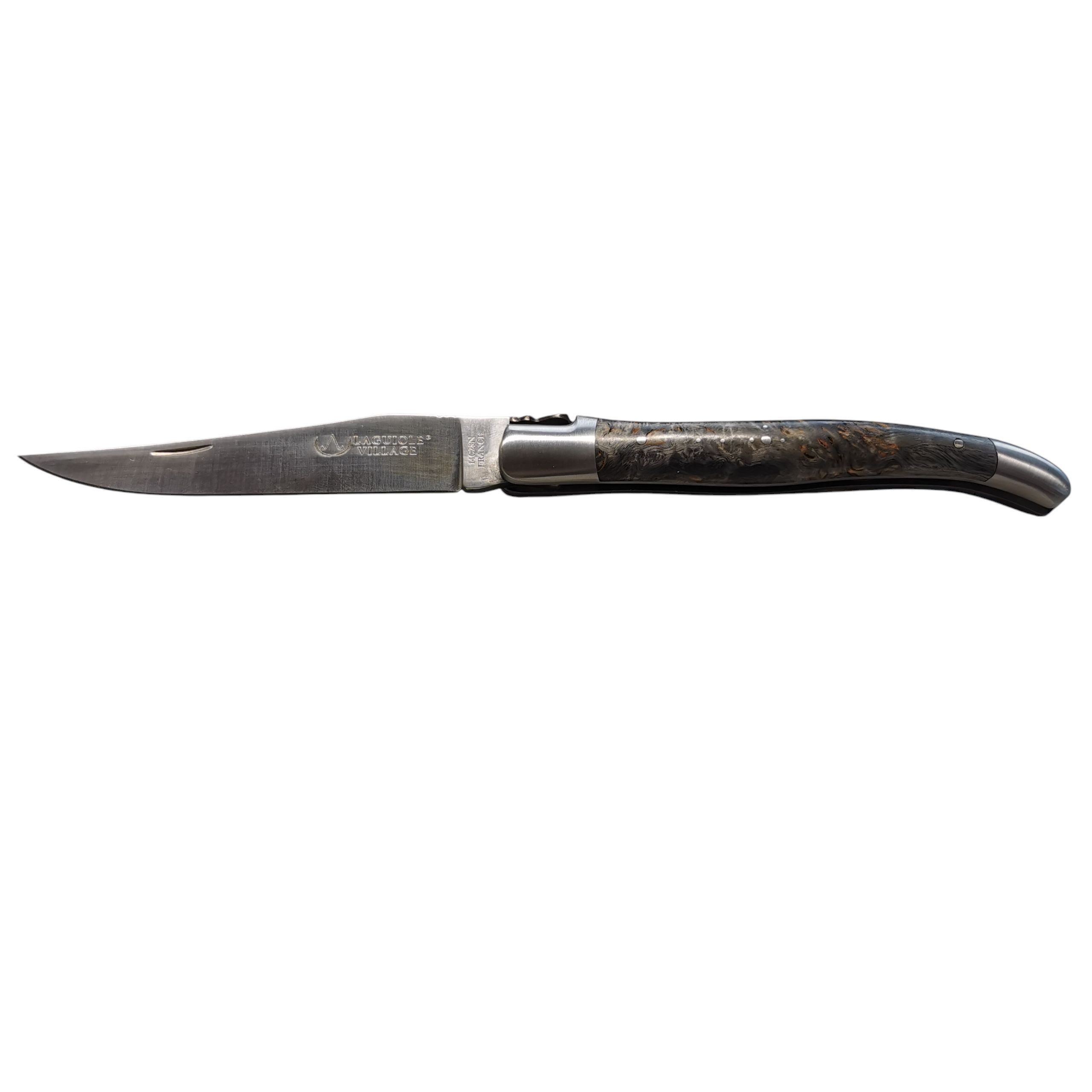 Laguiole Village Taschenmesser Laguiole Village Taschenmesser mit 12cm stabilisiertem Pappelholzgriff, (1 St), Scheide inklusive, Handarbeit
