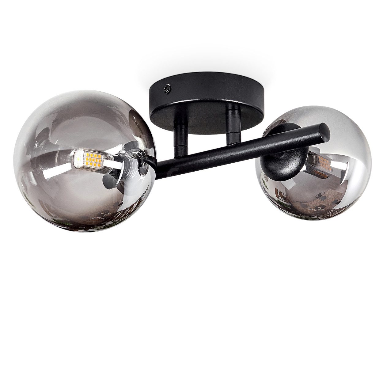 hofstein Deckenleuchte Deckenlampe aus Metall/Glas in Schwarz/Rauchfarben/Klar, ohne Leuchtmittel, Leuchte mit Glasschirmen (10 cm, 12 cm), 2 x G9, ohne Leuchtmittel