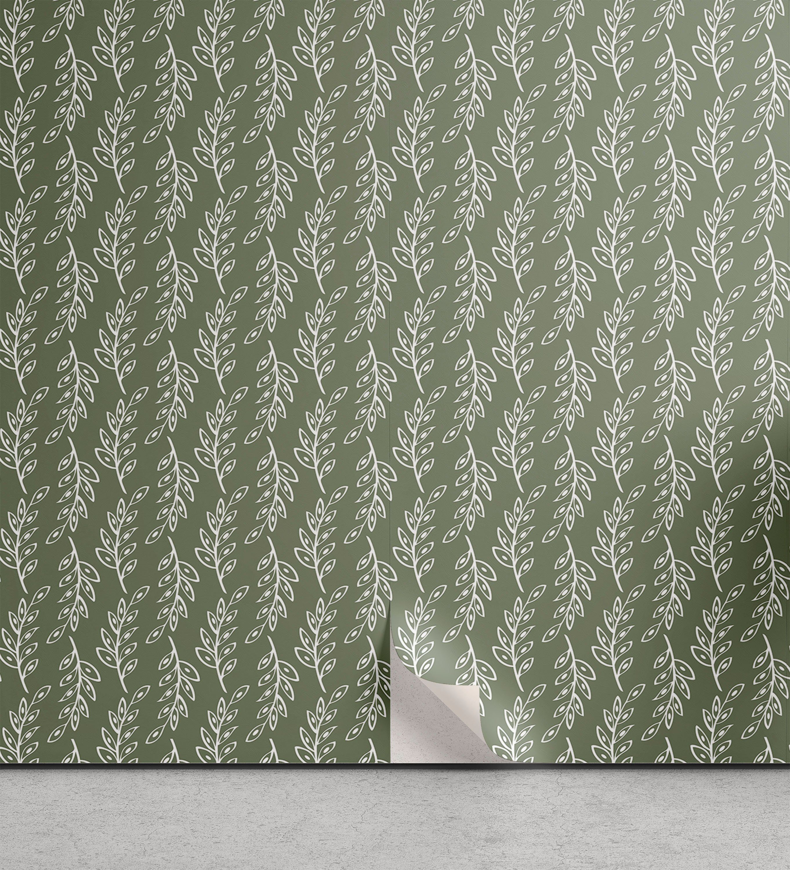 Abakuhaus Vinyltapete selbstklebendes Wohnzimmer Küchenakzent, Gedämpfte Farben Natur belaubte Zweige