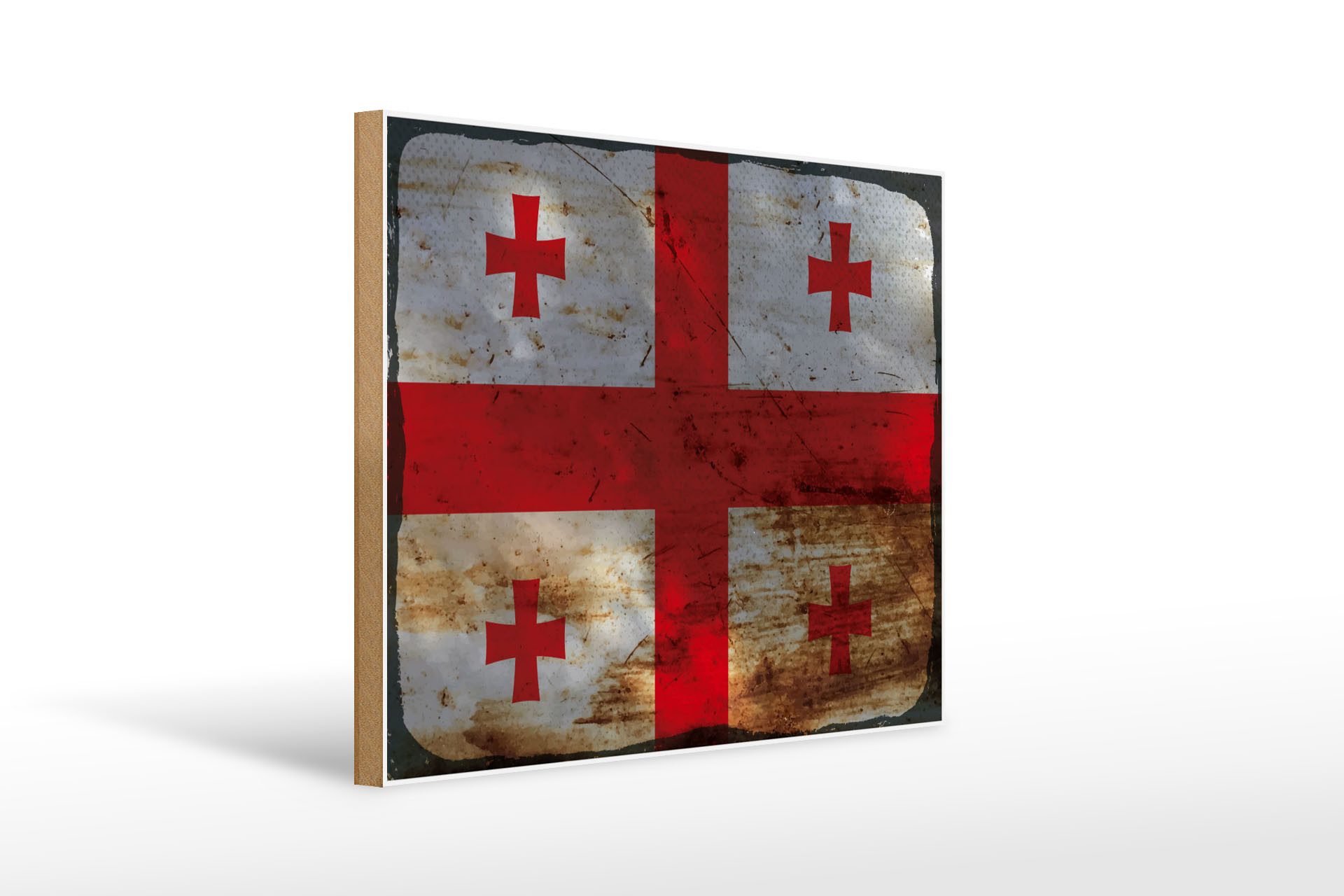 Femer GmbH Holzbild Flagge Georgien 40x30cm Flag of Georgia Rost, Flaggen (1 St), Glatte Holzfaserplatte (MDF), vorn beschichtet