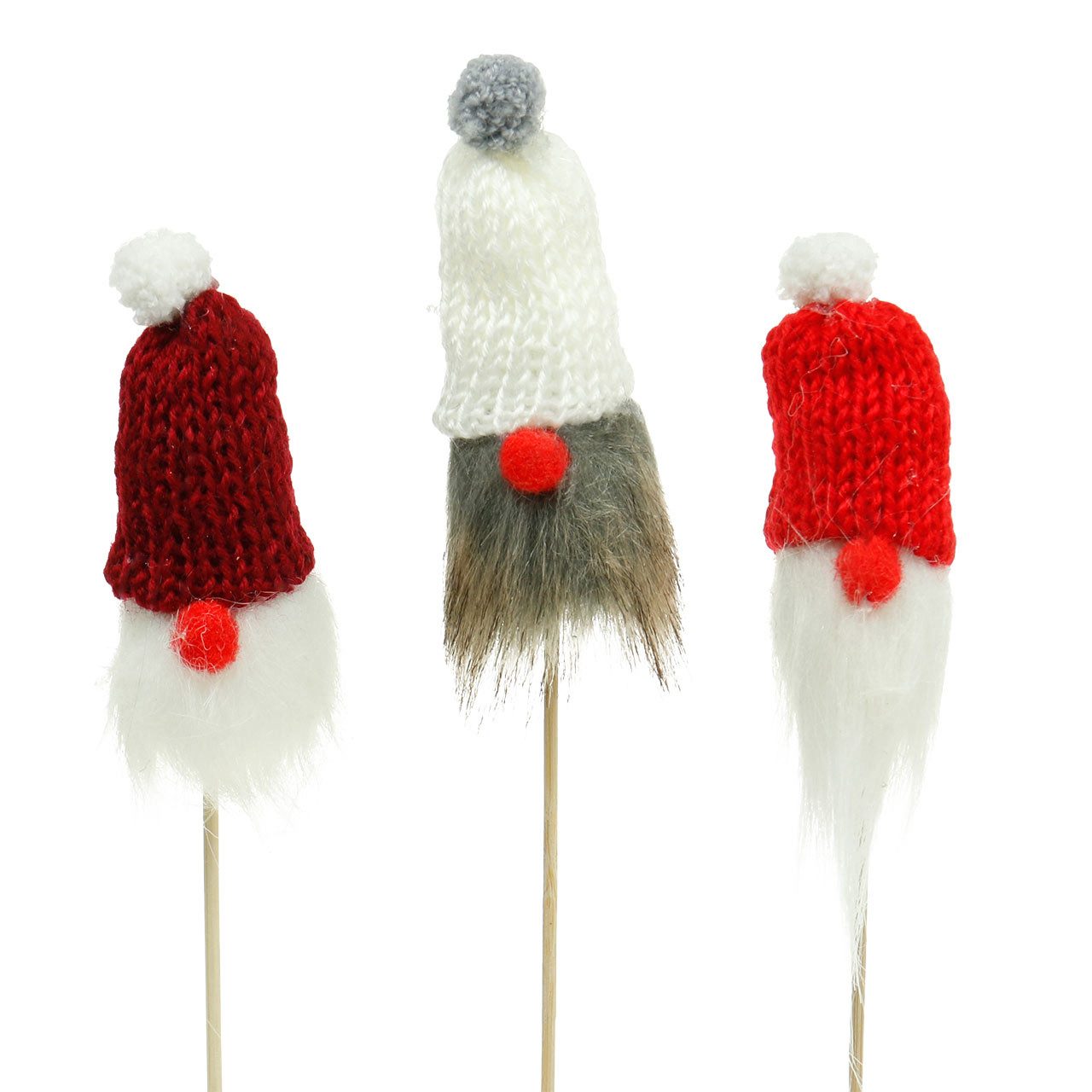 Florists Products Weihnachtsmann Weihnachtswichtel mit Strickmütze zum Stecken in Rot, Weiß und, 12 St