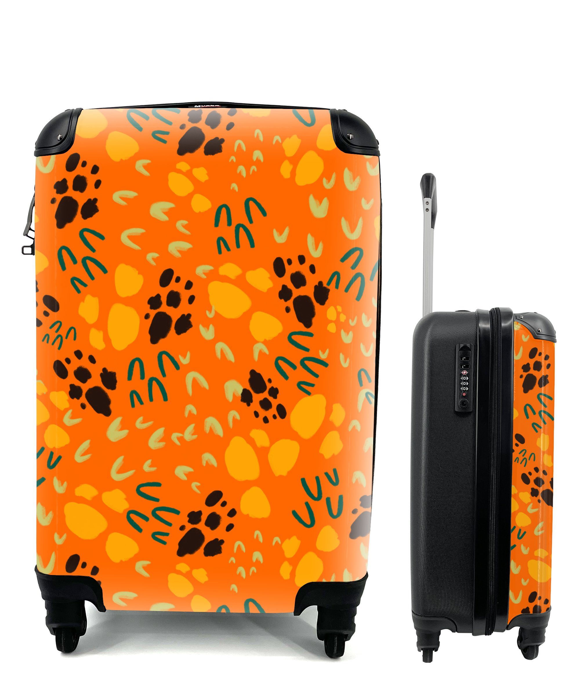 Sporen Trolley, rollen, Handgepäck Muster, Reisekoffer MuchoWow Ferien, - für mit Reisetasche - Rollen, 4 Orange Handgepäckkoffer