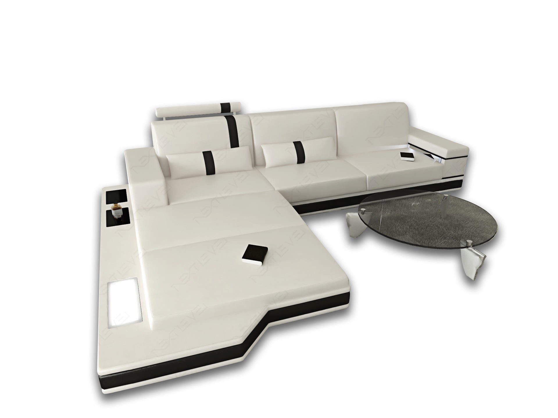 Schlafsofa, LED, Polster Cappuccino-Schwarz mit Messana Ecksofa Couch L Stoff Sofa Dreams Designersofa Stoffsofa, wahlweise Sofa mit Form als C102 Bettfunktion