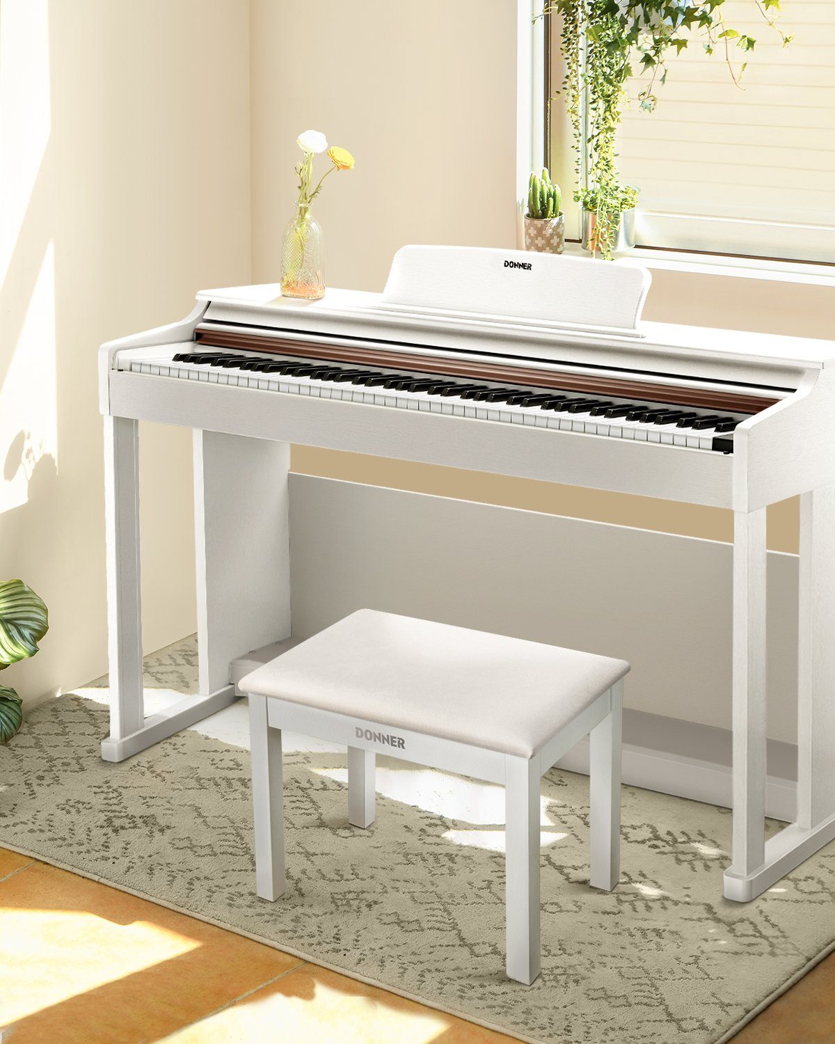 Solid Weiss Stauraum High-Density Wooden Klavierhocker Klavierbank Padded DKB-10, Klavierbank mit Cushion Donner