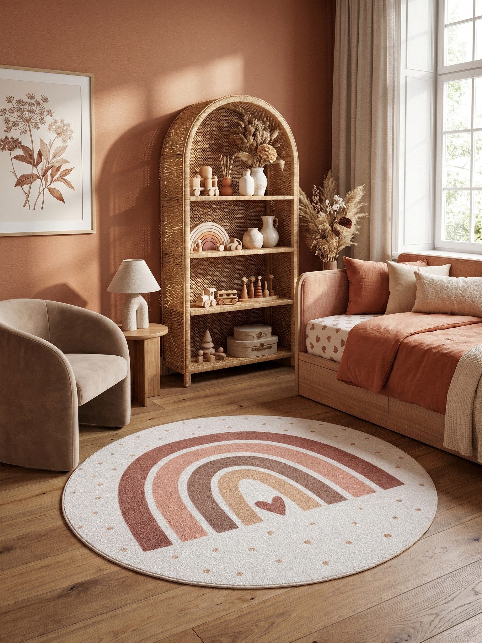KADIMA DESIGN Kinderteppich TINO Kinderteppich Waschbar Kinderzimmer Schadstoffgeprüft, Rund, Höhe: 10 mm, Creme, 120x120 cm, Kinderteppich Waschbar Spielteppich