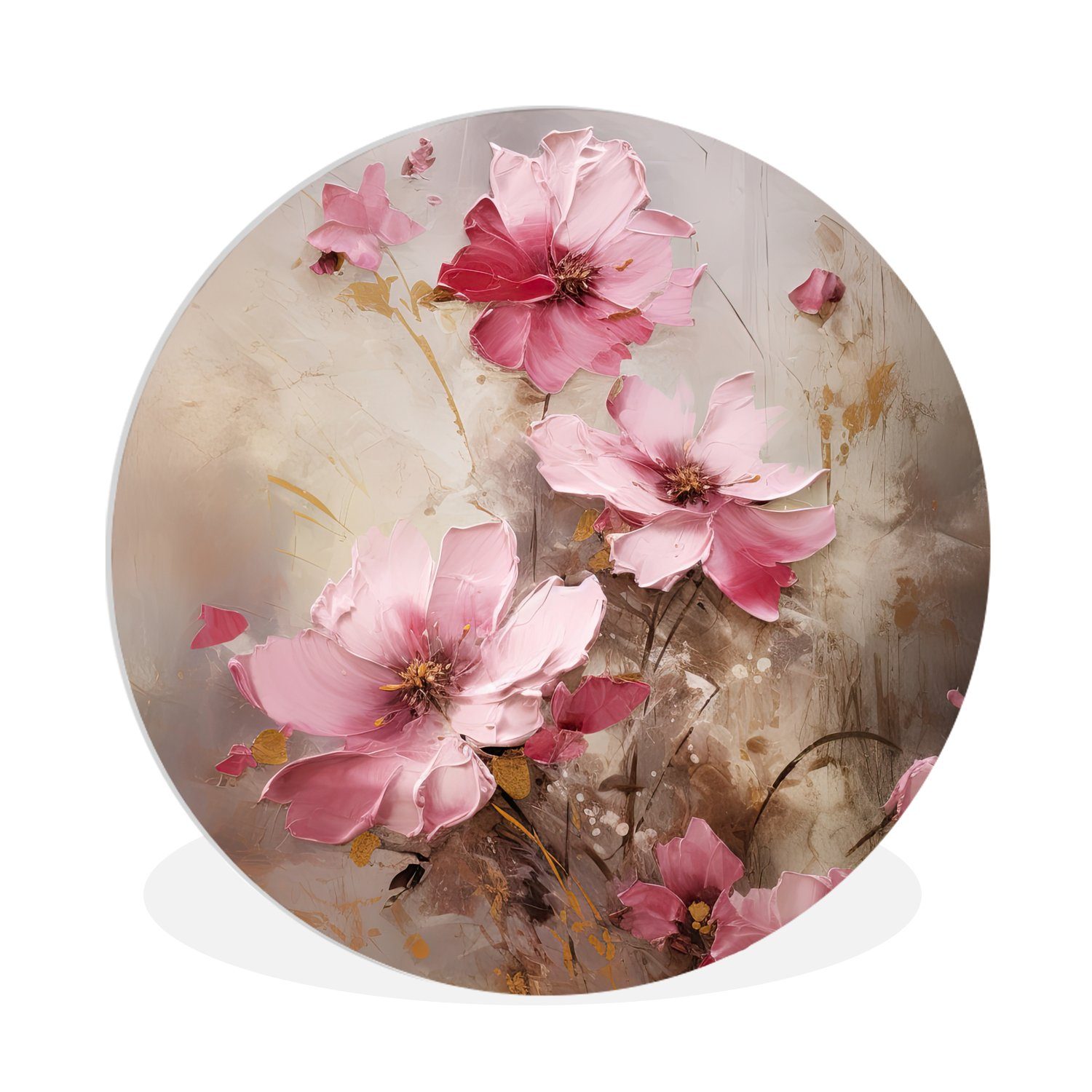 MuchoWow Gemälde Blumen - Rosa - Kunst - Aquarell, Fotodruck (1 St), Kreis Wanddekoration, Rundes Wandbild, 30x30 cm