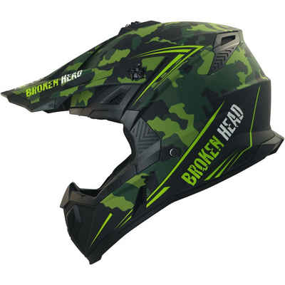 Broken Head Motocrosshelm »Squadron Rebelution Camouflage-Grün«, mit Ratschen- und Doppel-D-Verschluss