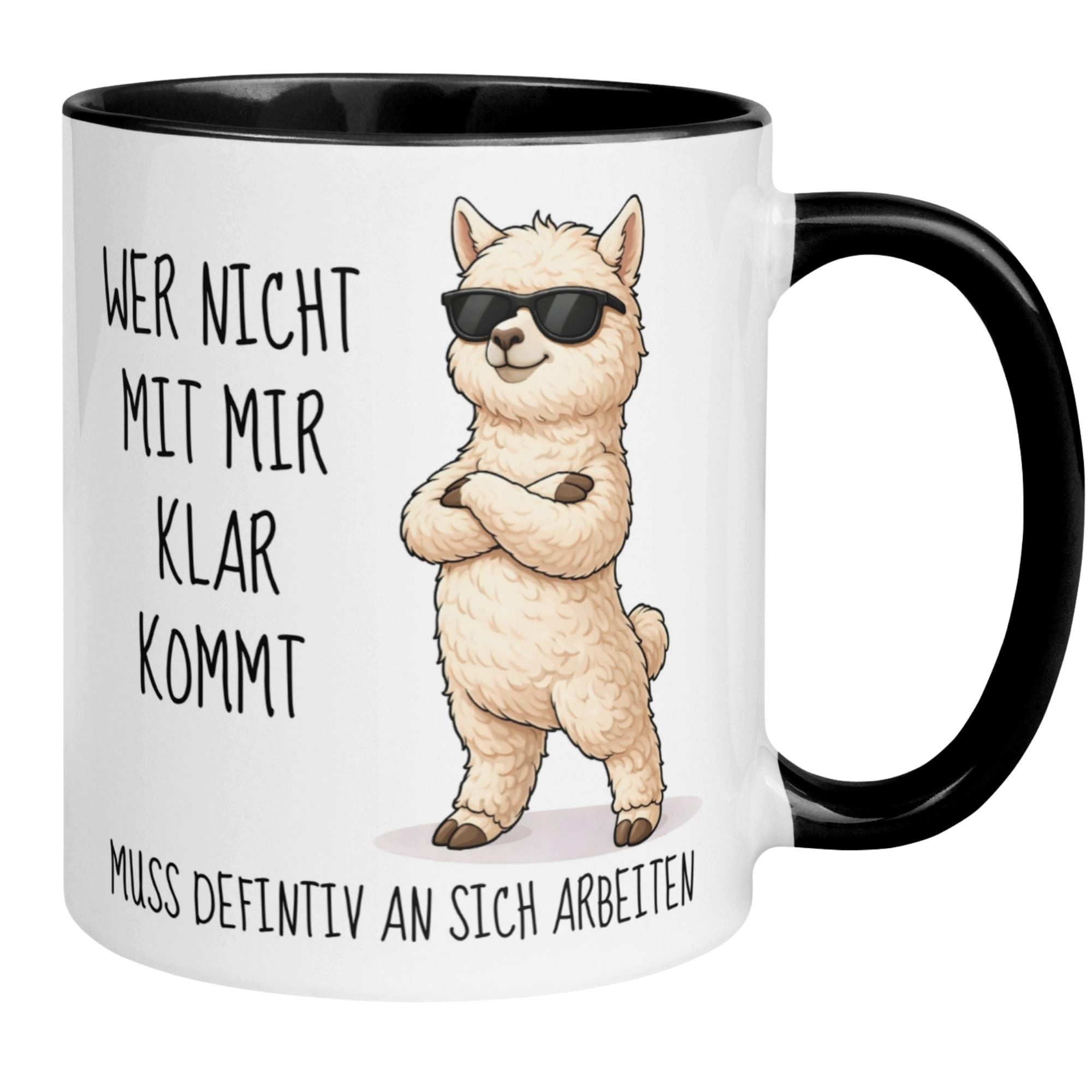 Momentals Tasse Alpaka – „Wer nicht mit mir klar kommt“ – lustiger Geschenk Becher, Gratis Versand · Links-&Rechtshänder · Spülmaschinenfest