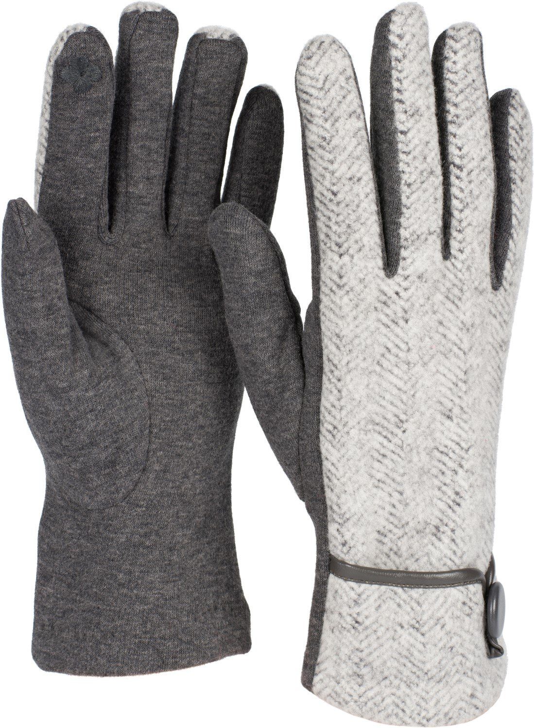 styleBREAKER Fleecehandschuhe Touchscreen Handschuhe Fischgrät Muster Dunkelgrau