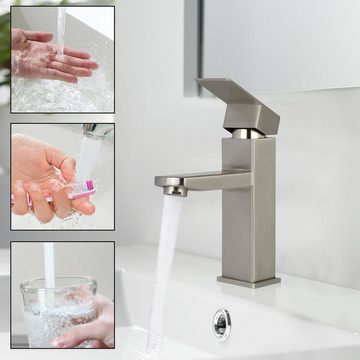 ZMH Waschtischarmatur Wasserhahn bad Hochdruck Edelstahl zugstange Nickel