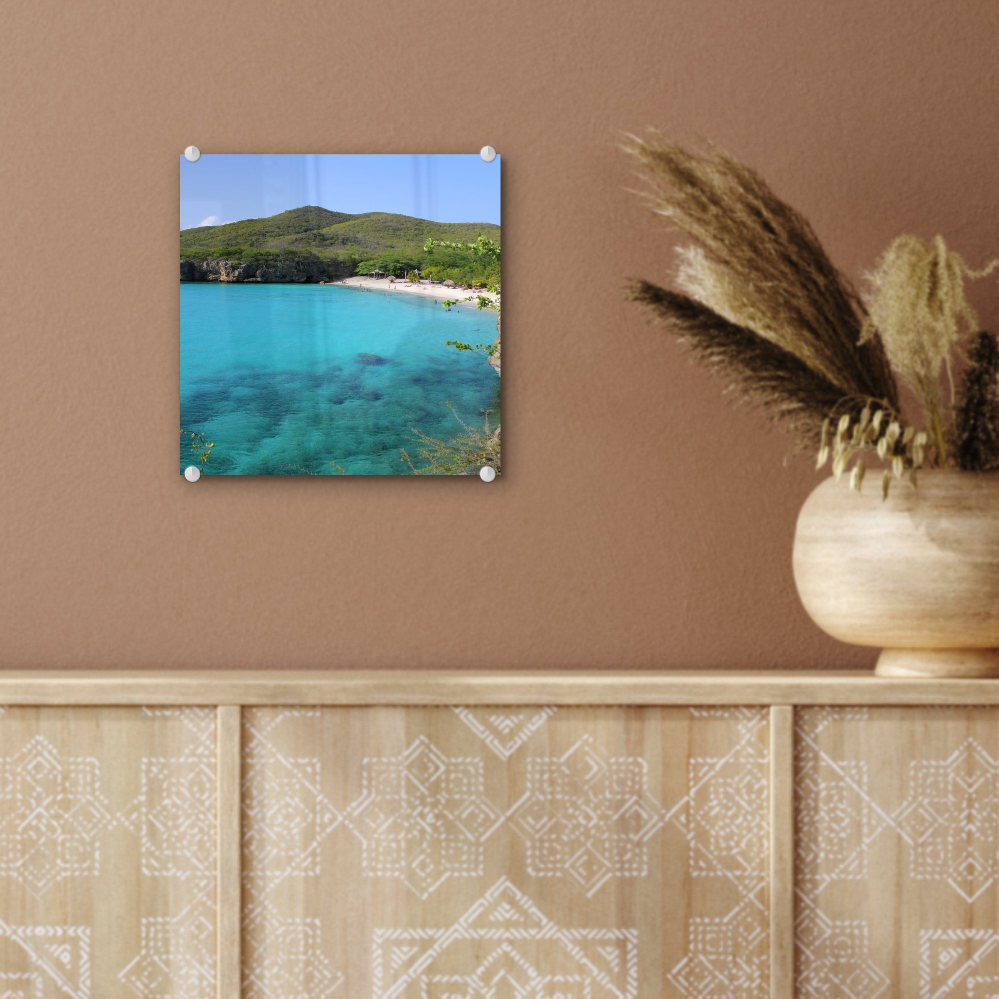 - - auf - Strand Glas Wandbild Wanddekoration Curacao Acrylglasbild Insel, Bilder MuchoWow Glas Foto (1 Glasbilder St), - - auf