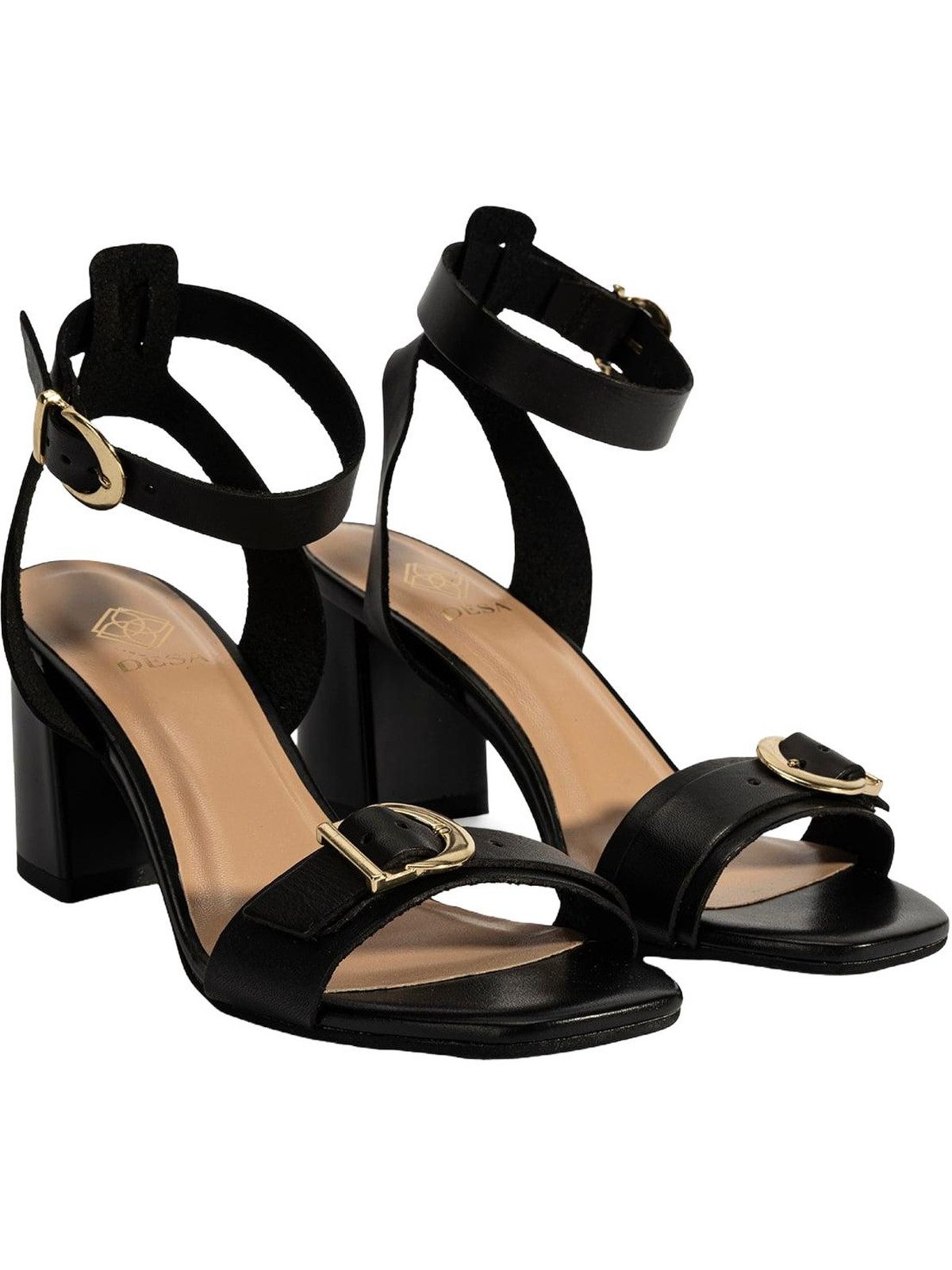 Desa Damen-Ledersandalen – Blockabsatz, Schnallenverschluss Sandale