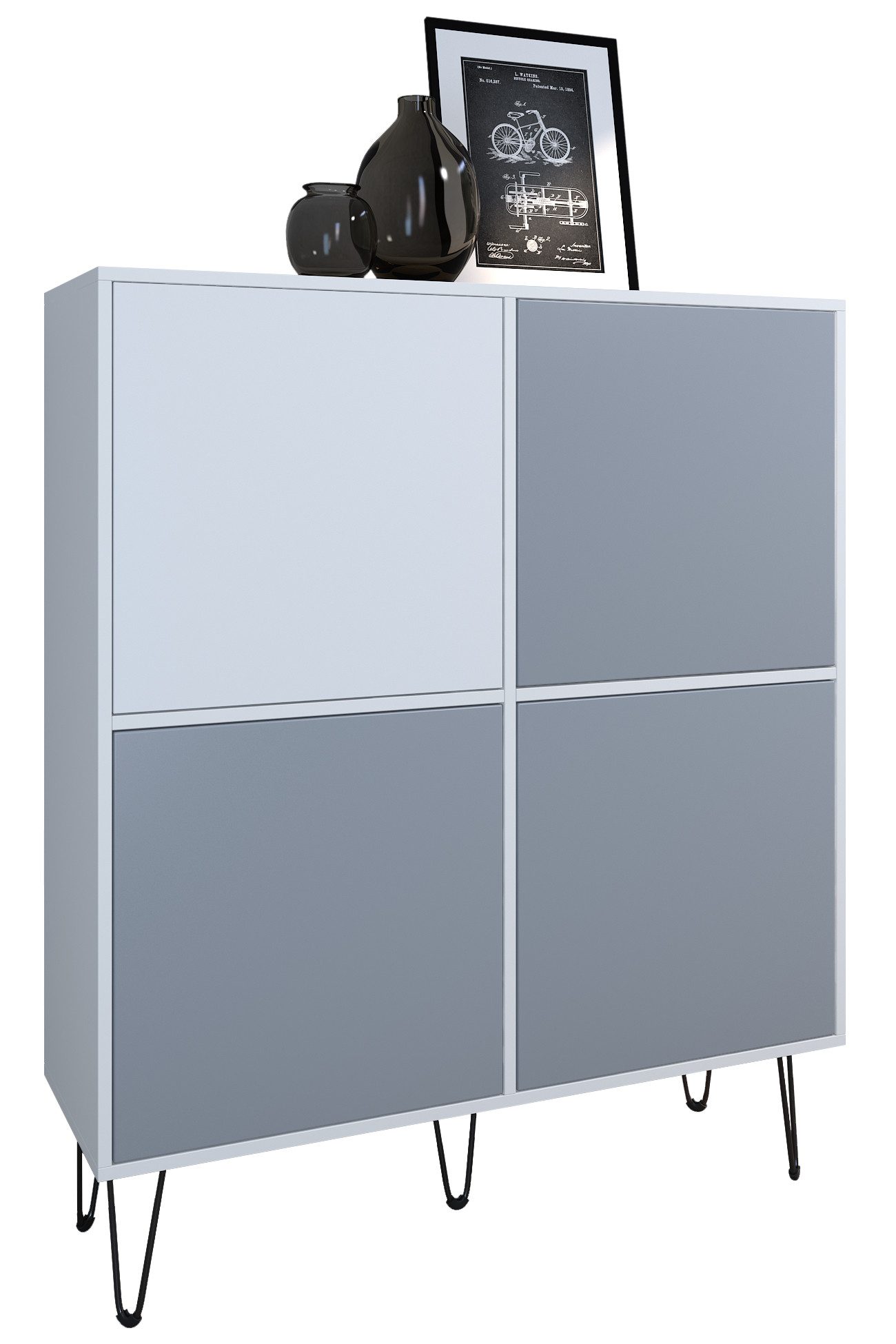 Vladon Highboard Havana V2 (Sideboard mit 4 Türen und 8 geschlossenen Fächern, Kommode Made in Germany), Weiß matt / Weiß matt (104 x 124 x 35 cm)