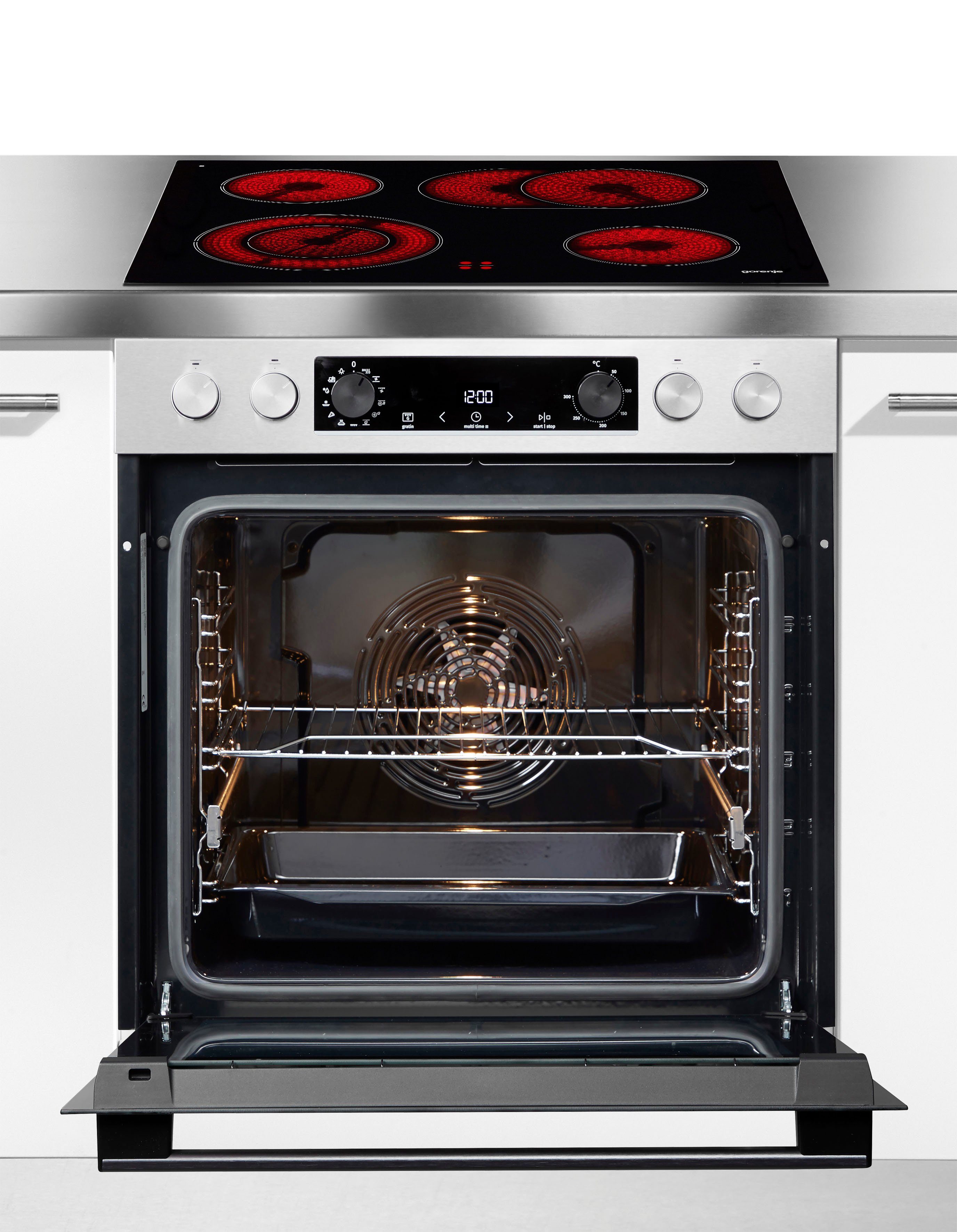 GORENJE Elektro-Herd-Set Pacific Herd Set, mit 1-fach-Teleskopauszug, Aqua Clean, Pizzafunktion mit 300 °C – perfekt für Pizza, Focaccia und mehr!