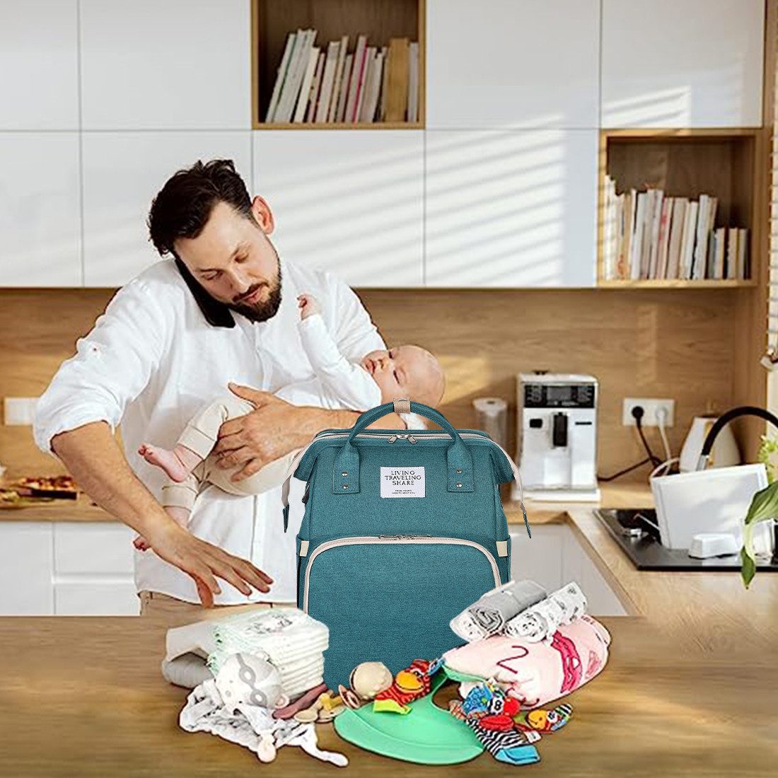 Mutig Wickeltasche Wickeltasche Rucksack, wickelrucksack mit bettfunktion Großer (Multifunktionale Diaper Bag Mit Wickelunterlage, Kinderwagen-Haken, Geeignet für Mama und Papa,Baby-Wickeltaschen, Muttertagsgeschenke), multifunktionaler wasserdichter Reise-Windelrucksack für Babys