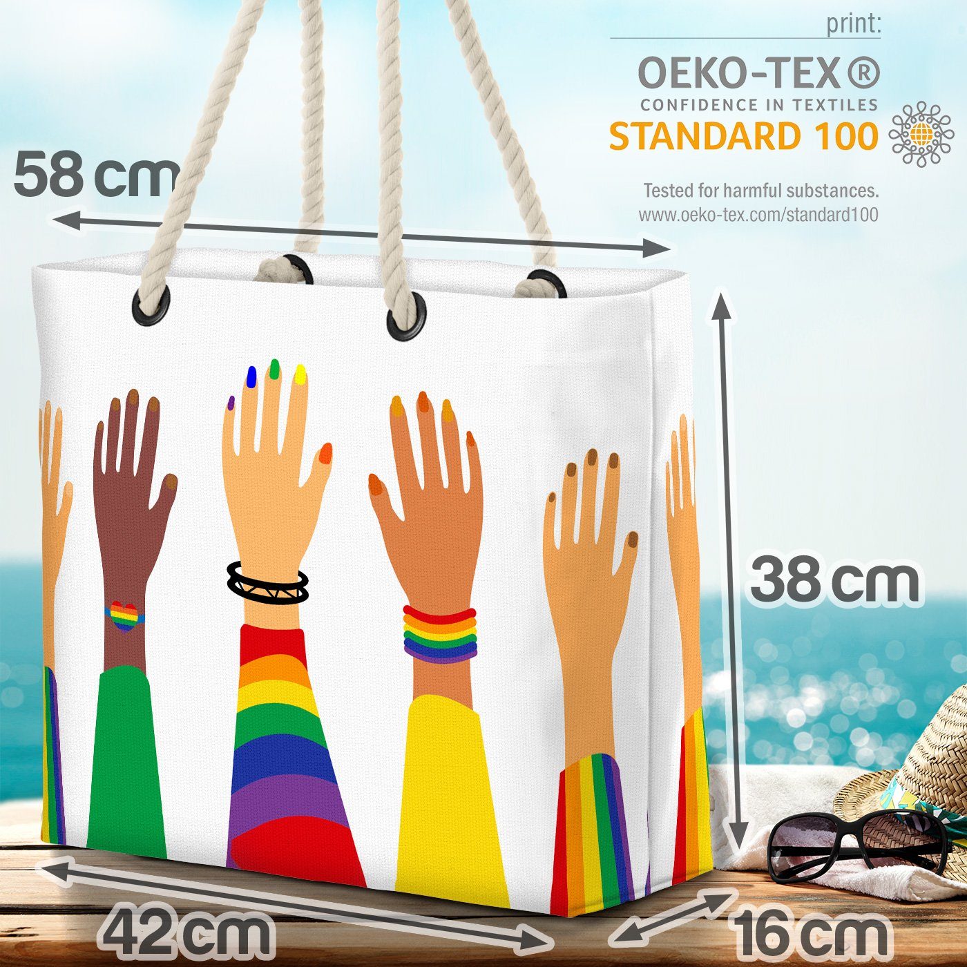 VOID Strandtasche (1-tlg), Familie Menschen pride Armband flag Pride Hände Regenbogen Gay Hands