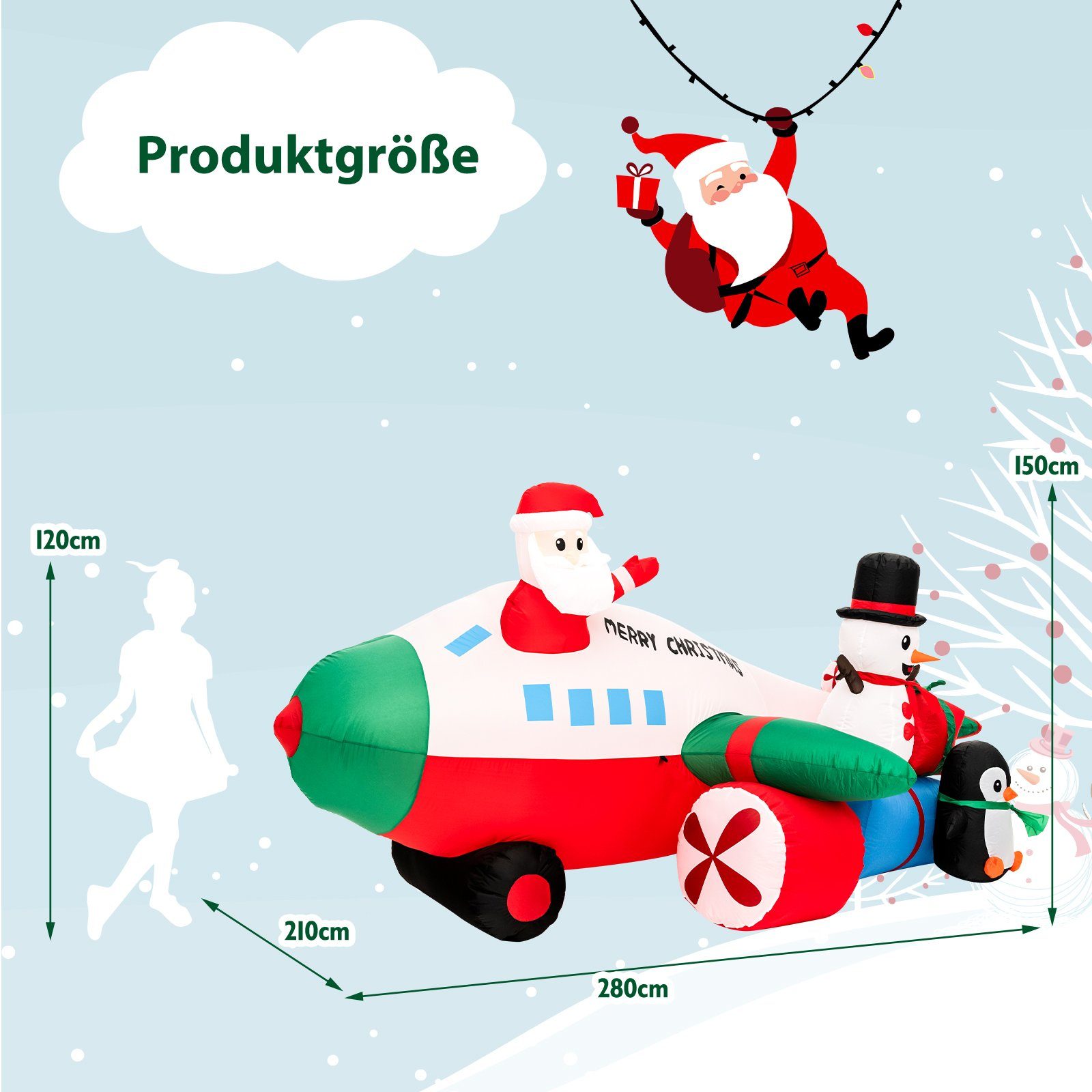 COSTWAY Weihnachtsmann, Schneemann Pinguin, aufblasbar mit & Hubschrauber im