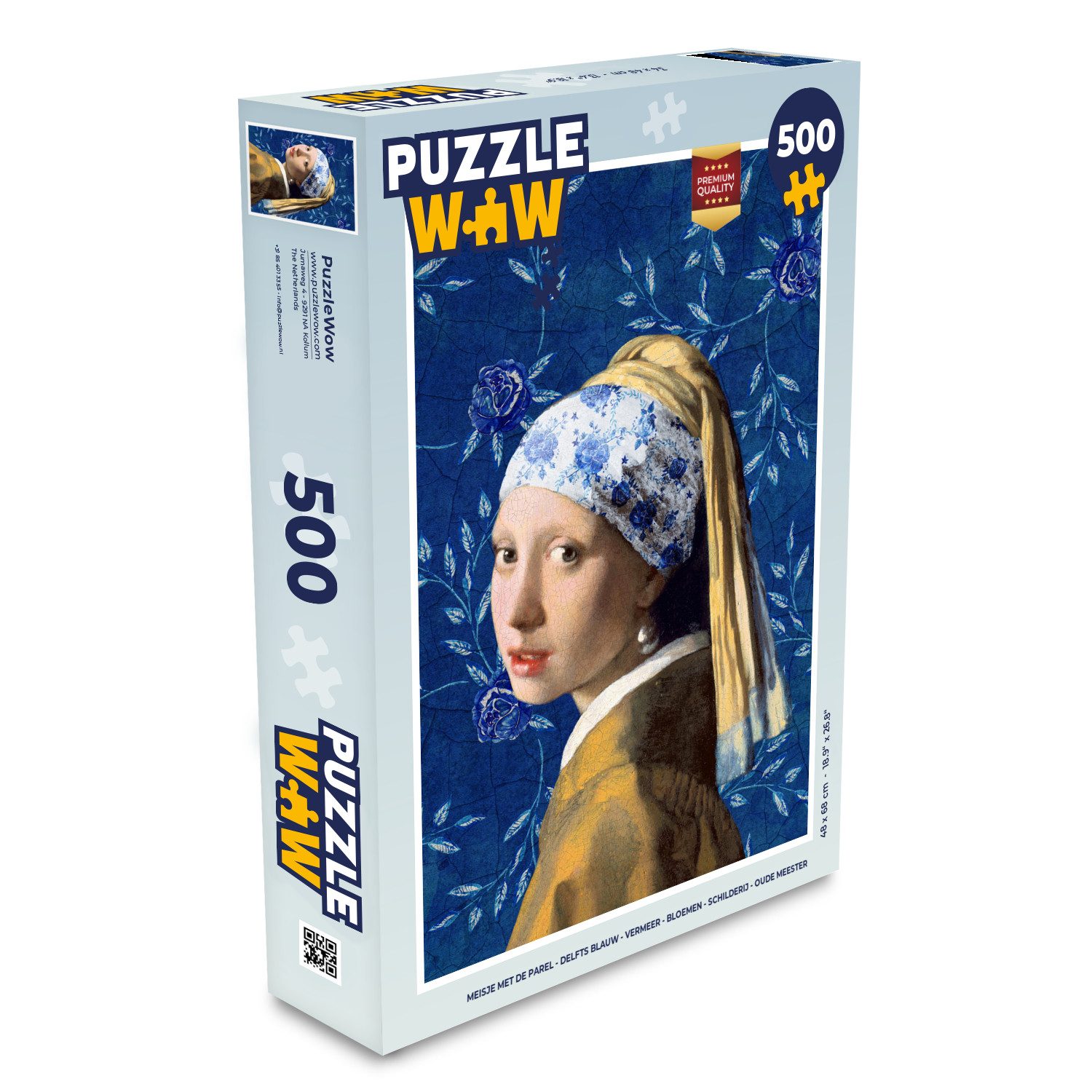 MuchoWow Puzzle Mädchen mit Perlenohrring - Delfter Blau - Vermeer - Blumen - Kunstdru, 500 Puzzleteile, Foto-Puzzle, Bilderrätsel, Puzzlespiele, Spielzeug