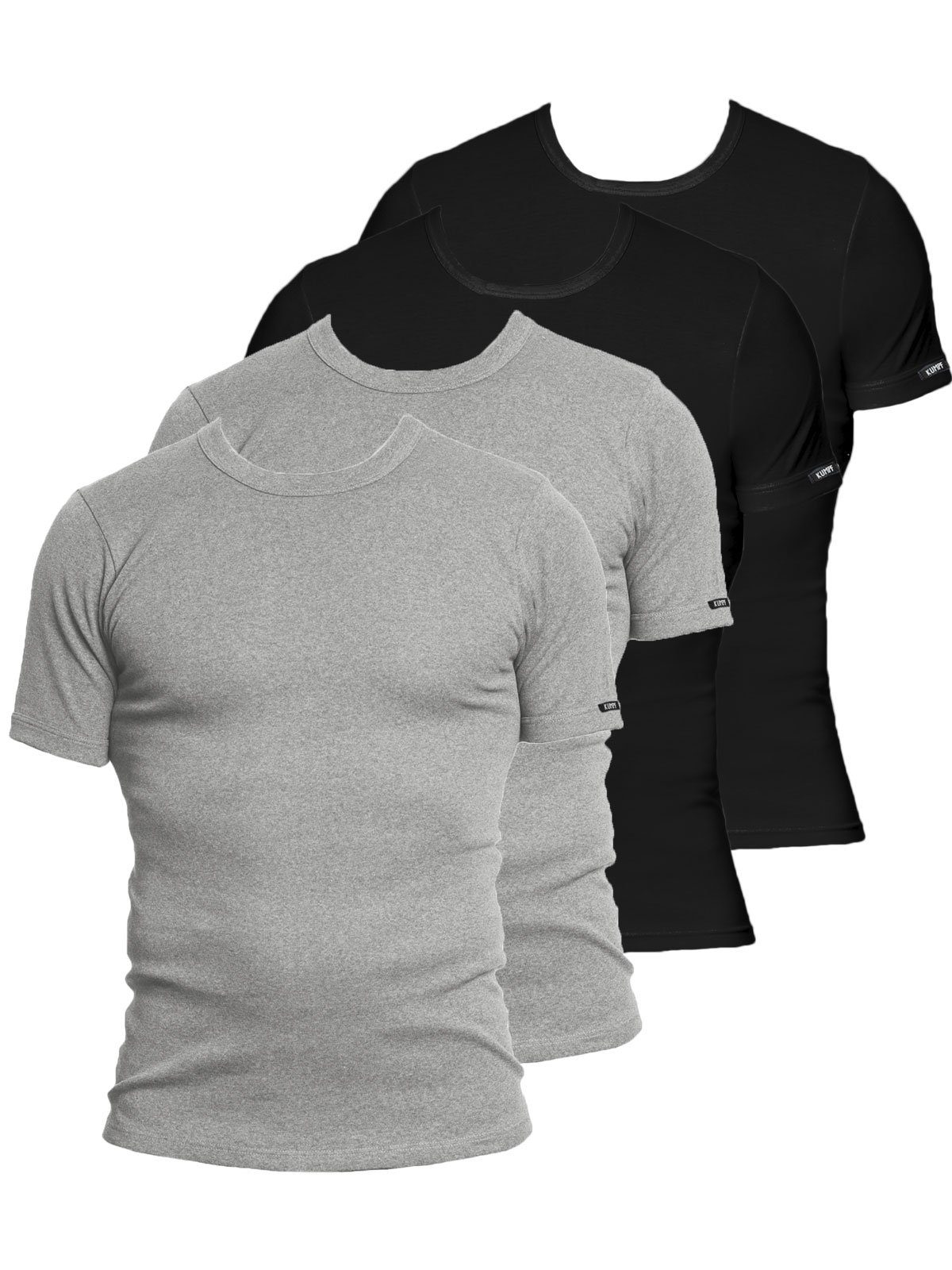 KUMPF Unterziehshirt 4er Sparpack Herren T-Shirt Bio Cotton (Spar-Set, 4-St) hohe Markenqualität schwarz stahlgrau-melange
