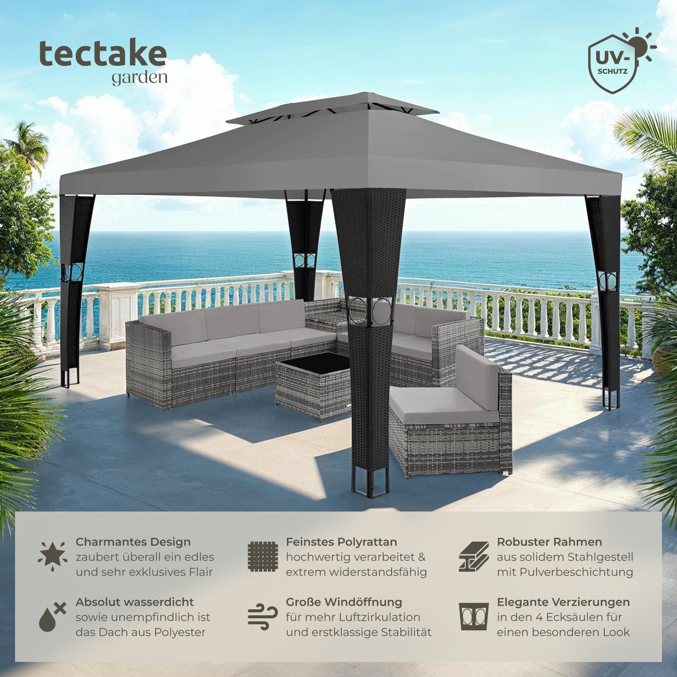 tectake Pavillon Rattan Gartenpavillon, mit 0 günstig online kaufen
