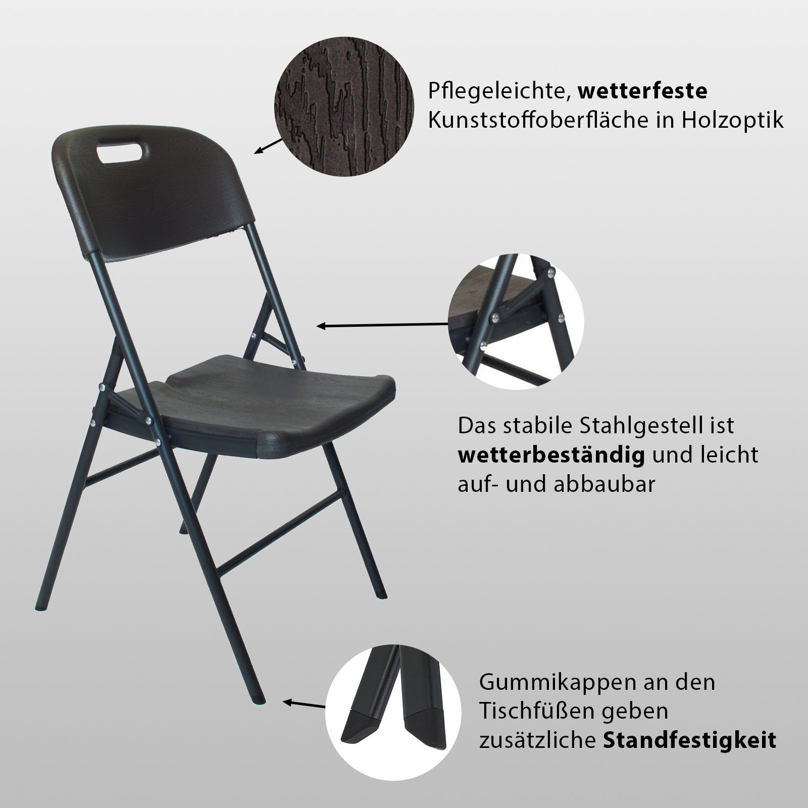 TRUTZHOLM Bistrotisch Balkonmöbel Ø (pflegeleicht), Campingmöbel 4 klappbar Stühle Bistrotisch und Gartenmöbel grau