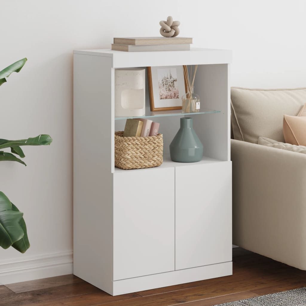 vidaXL Sideboard NA Sideboard mit LED Leuchten Weiß 60,5x37x100 cm Glas Vitrine