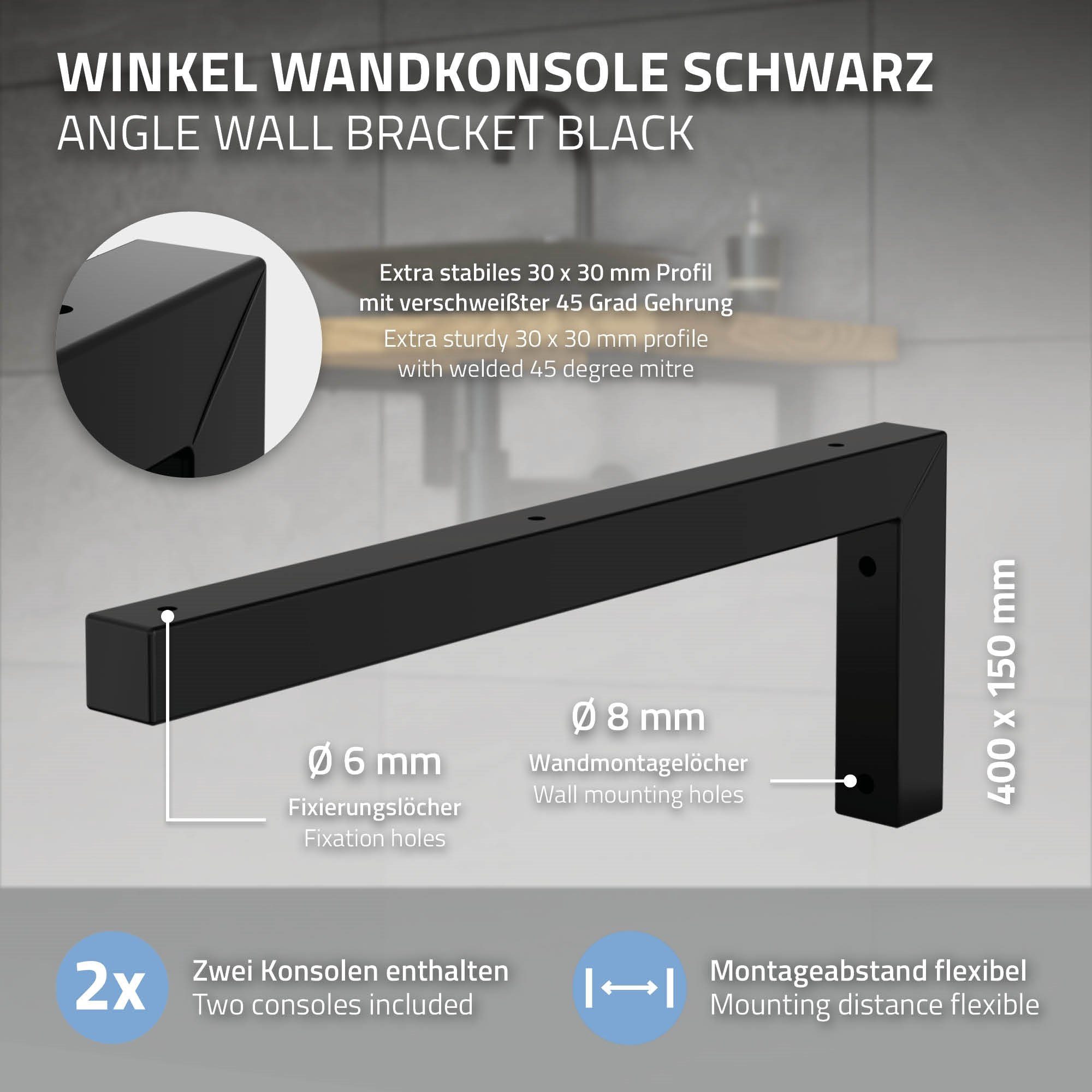 Waschbeckenschrank Design Waschtisch 400x150mm Set für Waschtischhalterung Stahl ML-DESIGN L-Form Schwarz 2er Wandkonsole Winkel