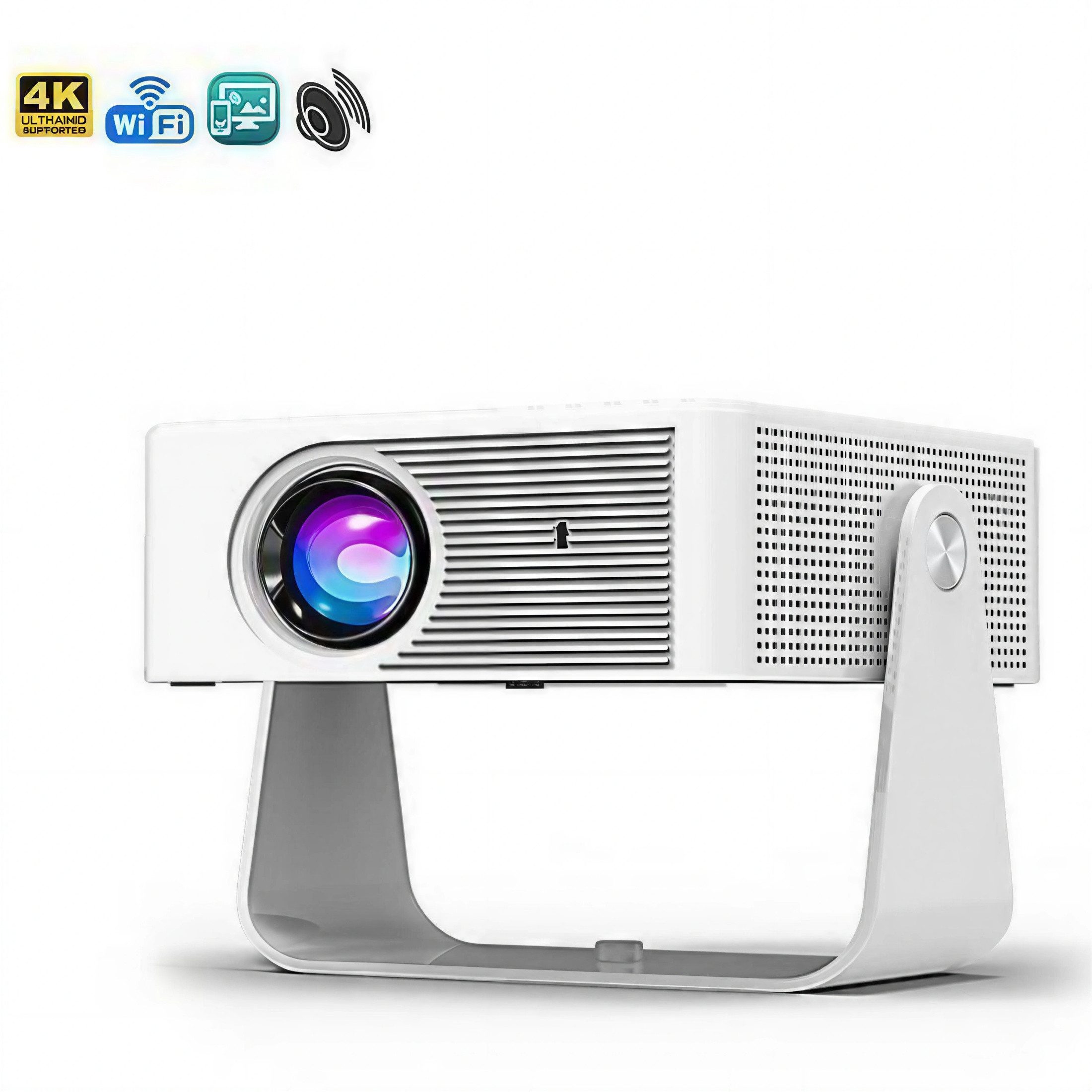 Blossom Projektor Tragbarer Beamer Smart Beamer mit 4K, Android 13, Auto Fokus Beamer (8000 lm, 1500:1, 1280 × 720 px, WiFi6, 360° Projektion, Auto Keystone, Bluetooth 5.2, Heimkino Outdoor)