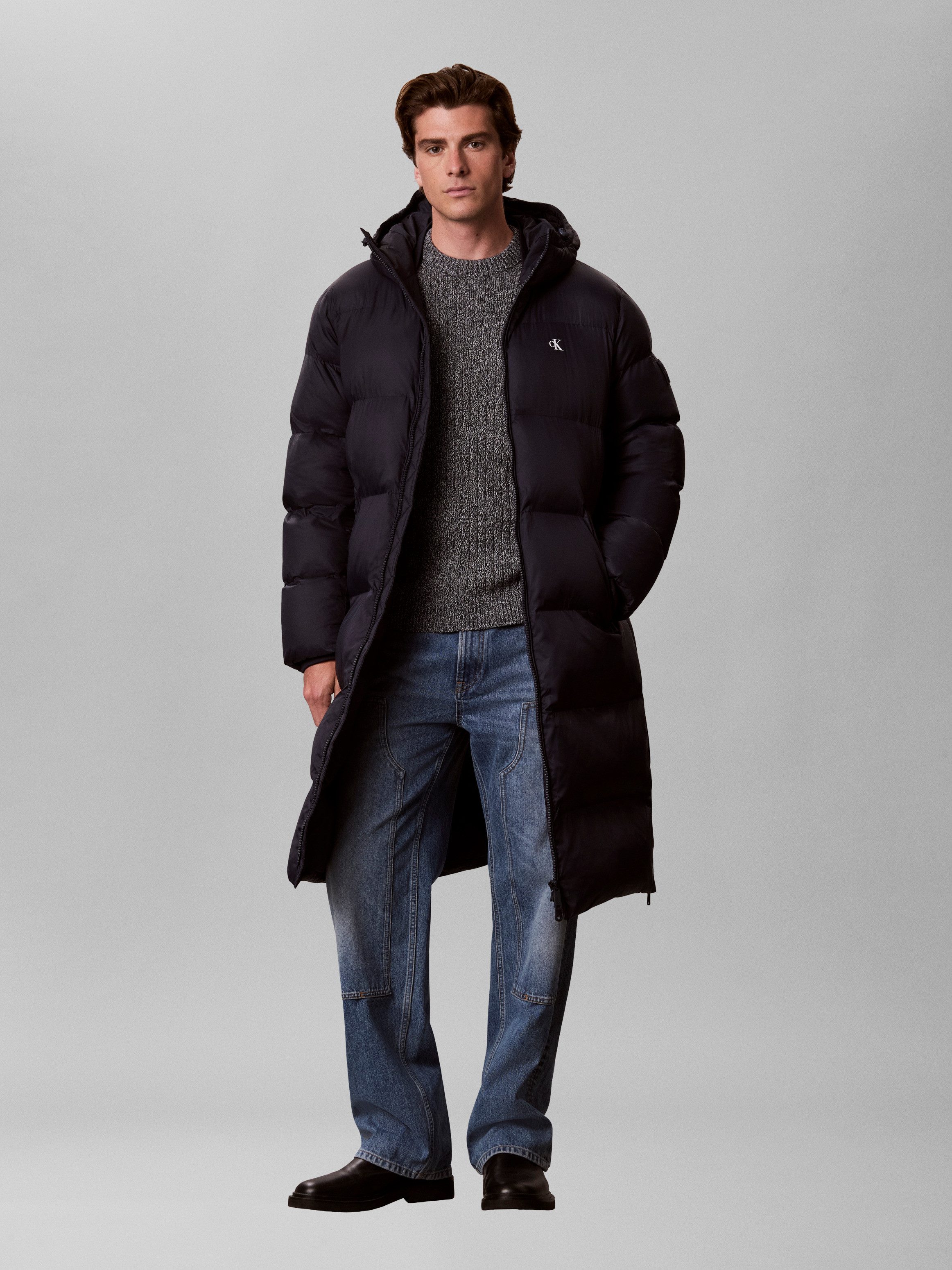 Calvin Klein Jeans Steppmantel LONG LENGTH HOODED NYLON Regular fit mit Eingrifftaschen