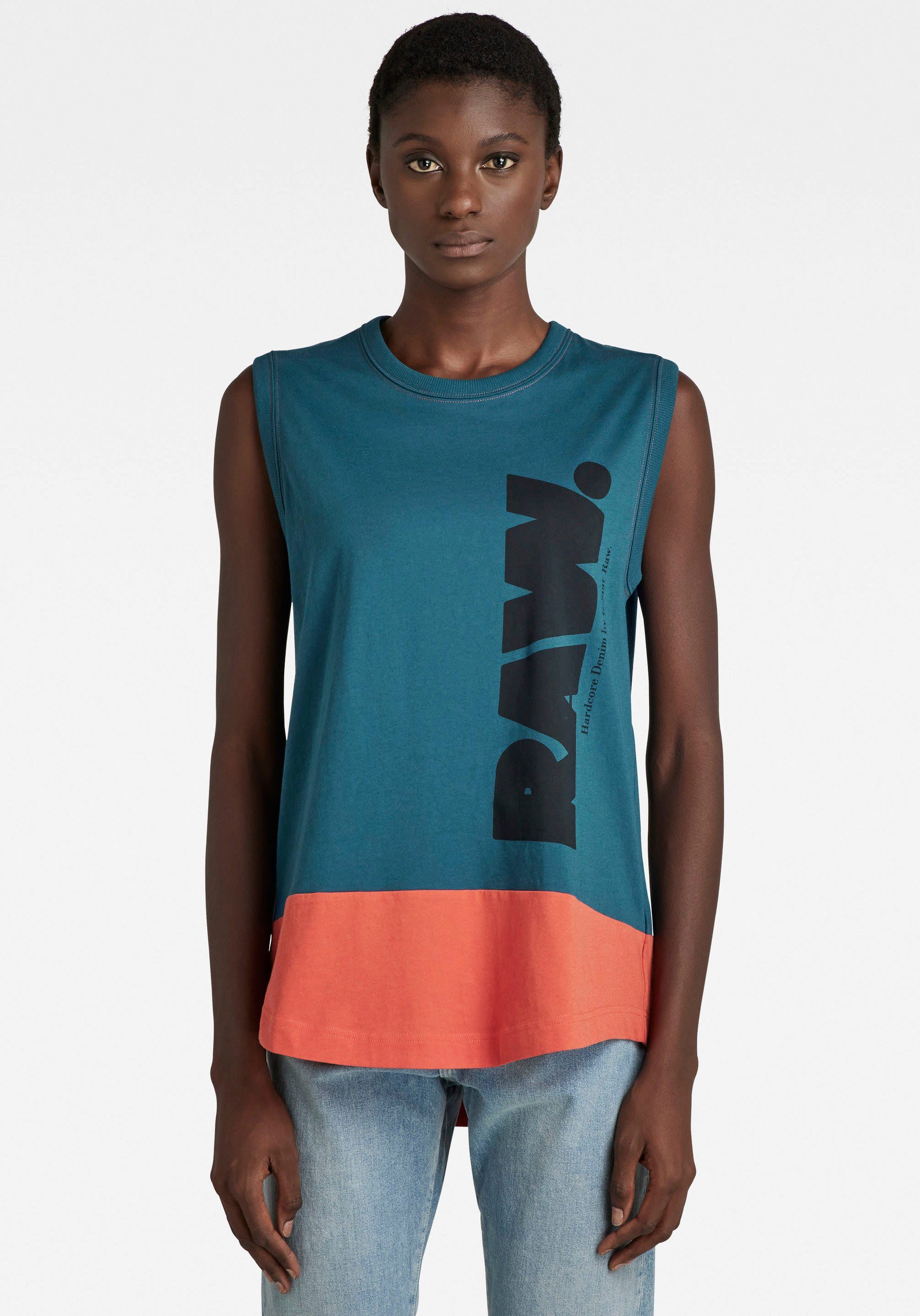 G-Star RAW T-Shirt T-Shirt Lash color block tank to mti Logo Grafikdruck vorne nitro/paprika color block (petrol/ rotorange) | T-Shirts