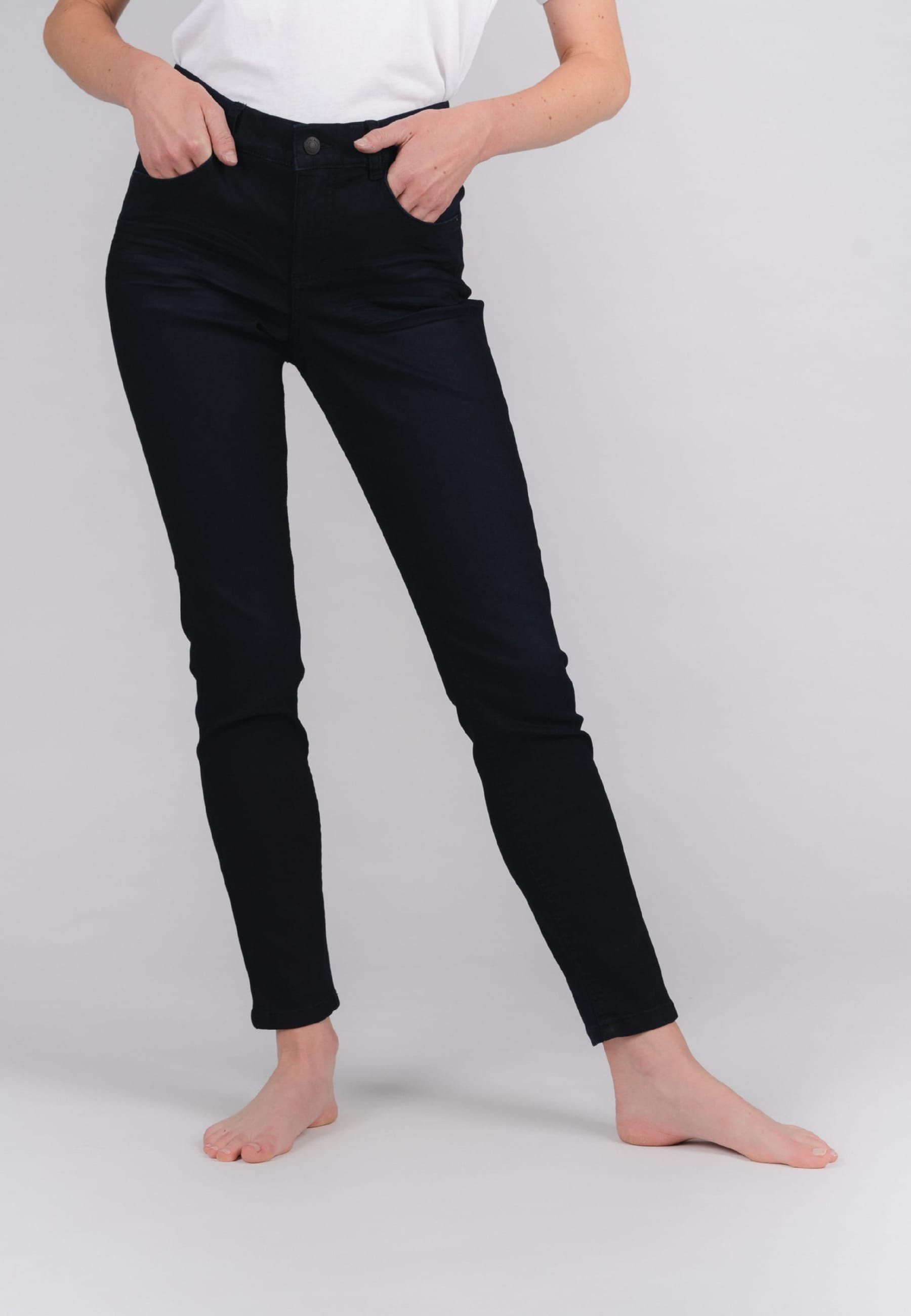 ANGELS Slim-fit-Jeans Jeans One Size Mit Stretch-bund mit Label-Applikationen dunkelblau