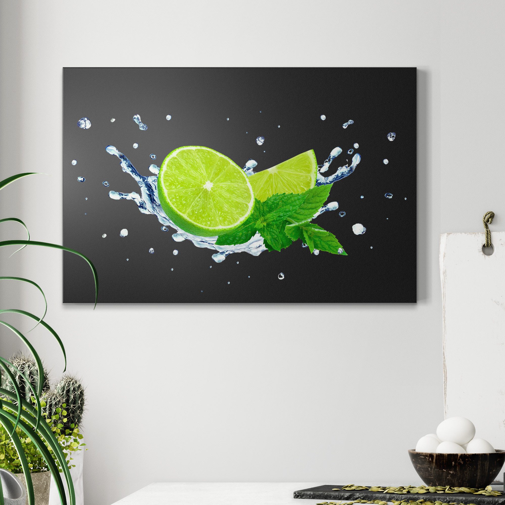 DEQORI Wandtafel 'Limette fällt ins Wasser', (1-tlg), Metall Kreidetafel bedruckt Schreibtafel modern Schiefertafel Tafel