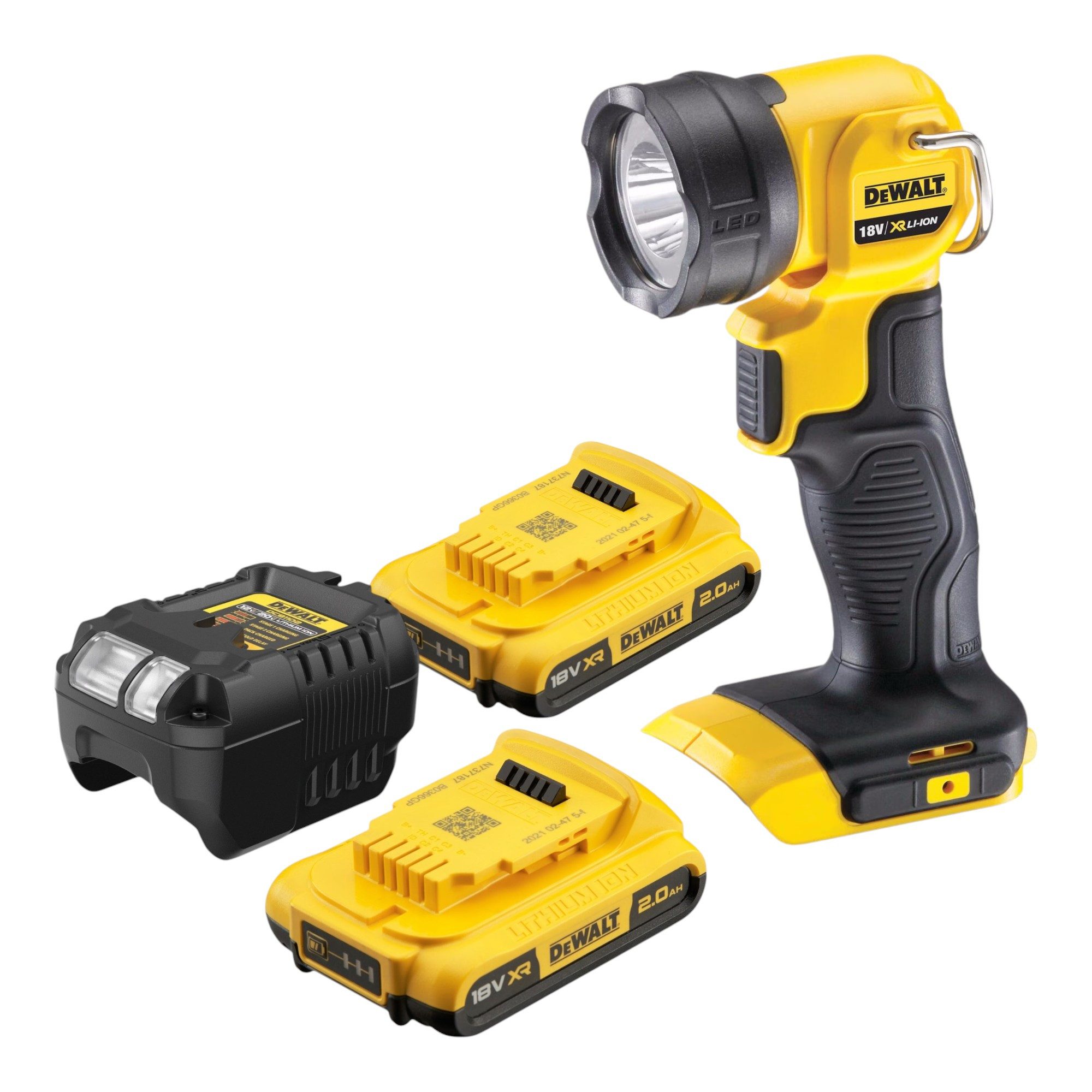 DeWalt Baustrahler DCL 040 D2 Akku Lampe 18 V 110 Lumen + 2x Akku 2,0 Ah + Ladegerät