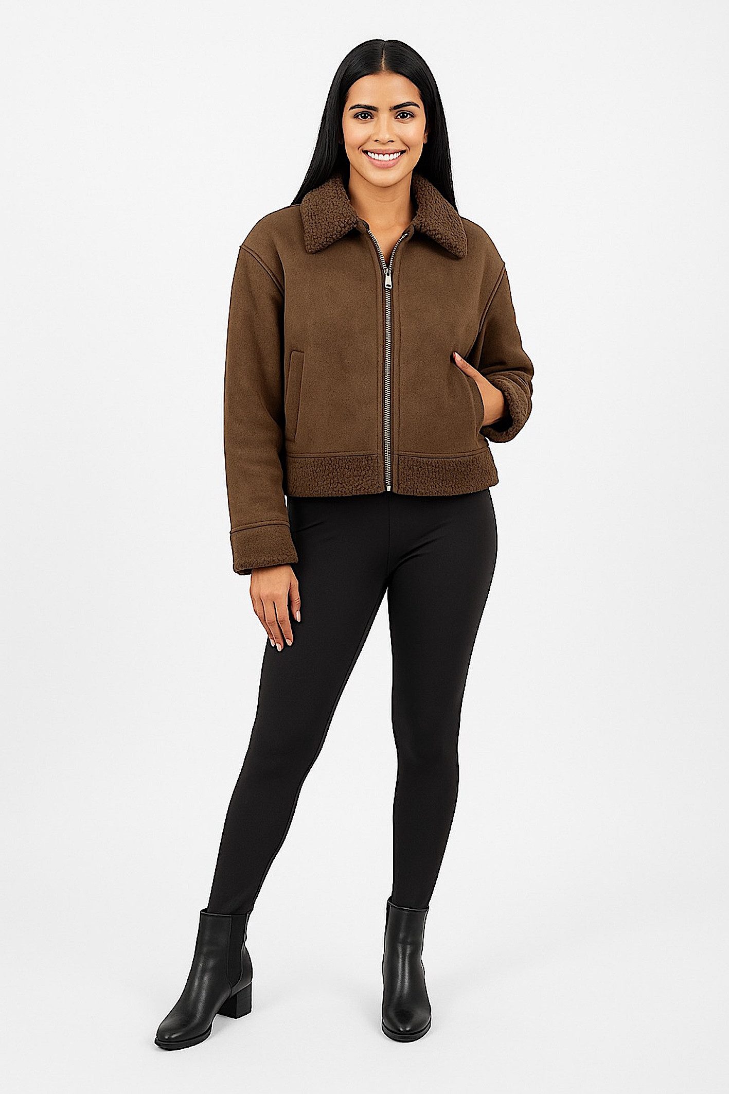 Worldclassca Lederimitatjacke Worldclassca Kunstwildleder Teddy Jacke Warm Gefüttert Übergangsjacke Neue Kollektion - Stilvolle und gemütliche Mode für Damen
