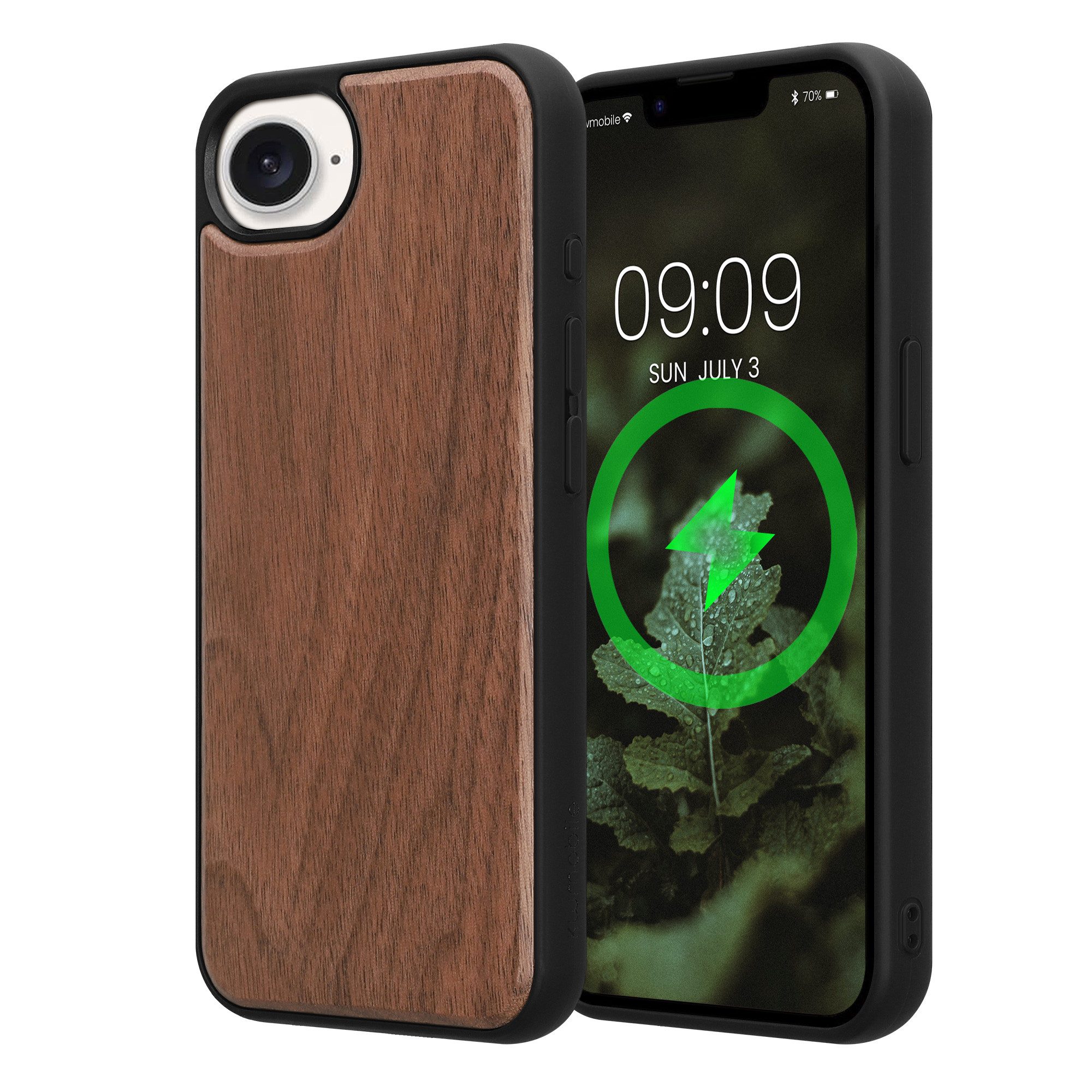 kwmobile Smartphone-Hülle Echtholz Schutzhülle für Apple iPhone 17e / iPhone 16e Hülle, Cover aus Holz und TPU - Kompatibel mit MagSafe - Holz