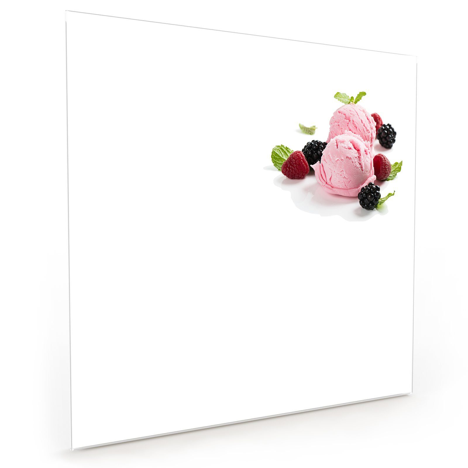 mit Glas Erdbeereis Küchenrückwand mit Primedeco Motiv Minz Spritzschutz Küchenrückwand