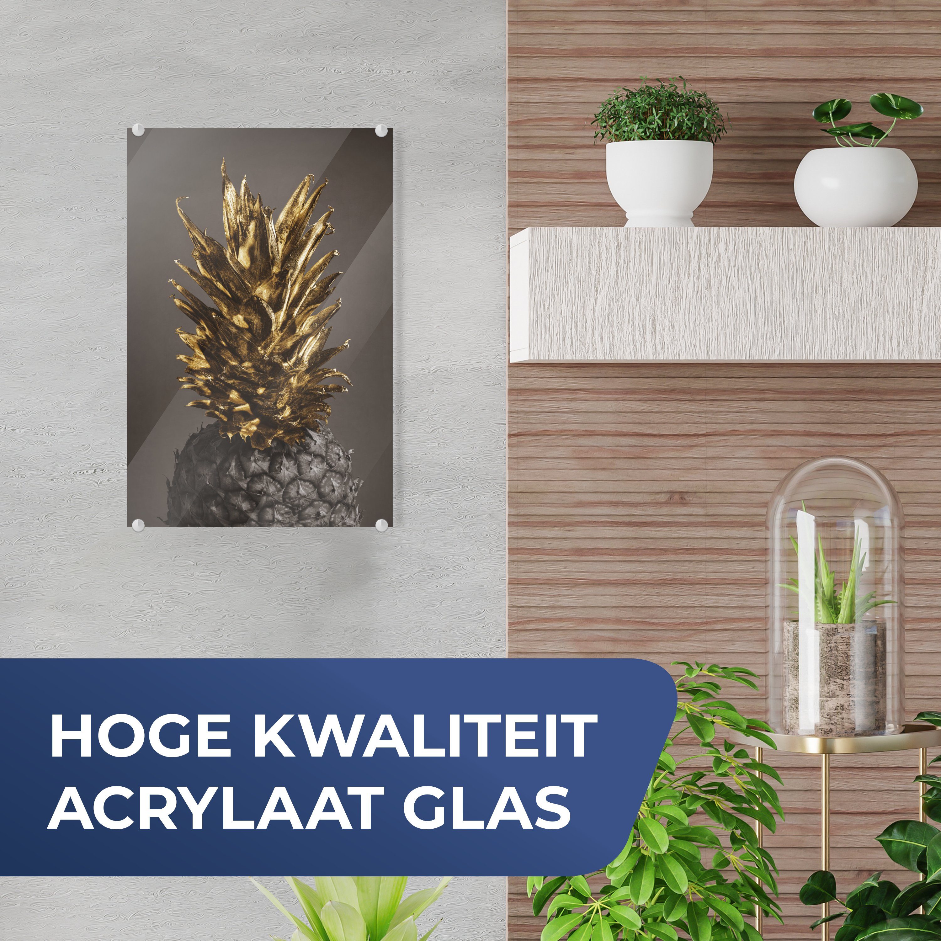 Obst Glas Acrylglasbild Gold, St), auf Glas Wandbild - - - Glasbilder (1 Wanddekoration Bilder auf MuchoWow Ananas - Foto -