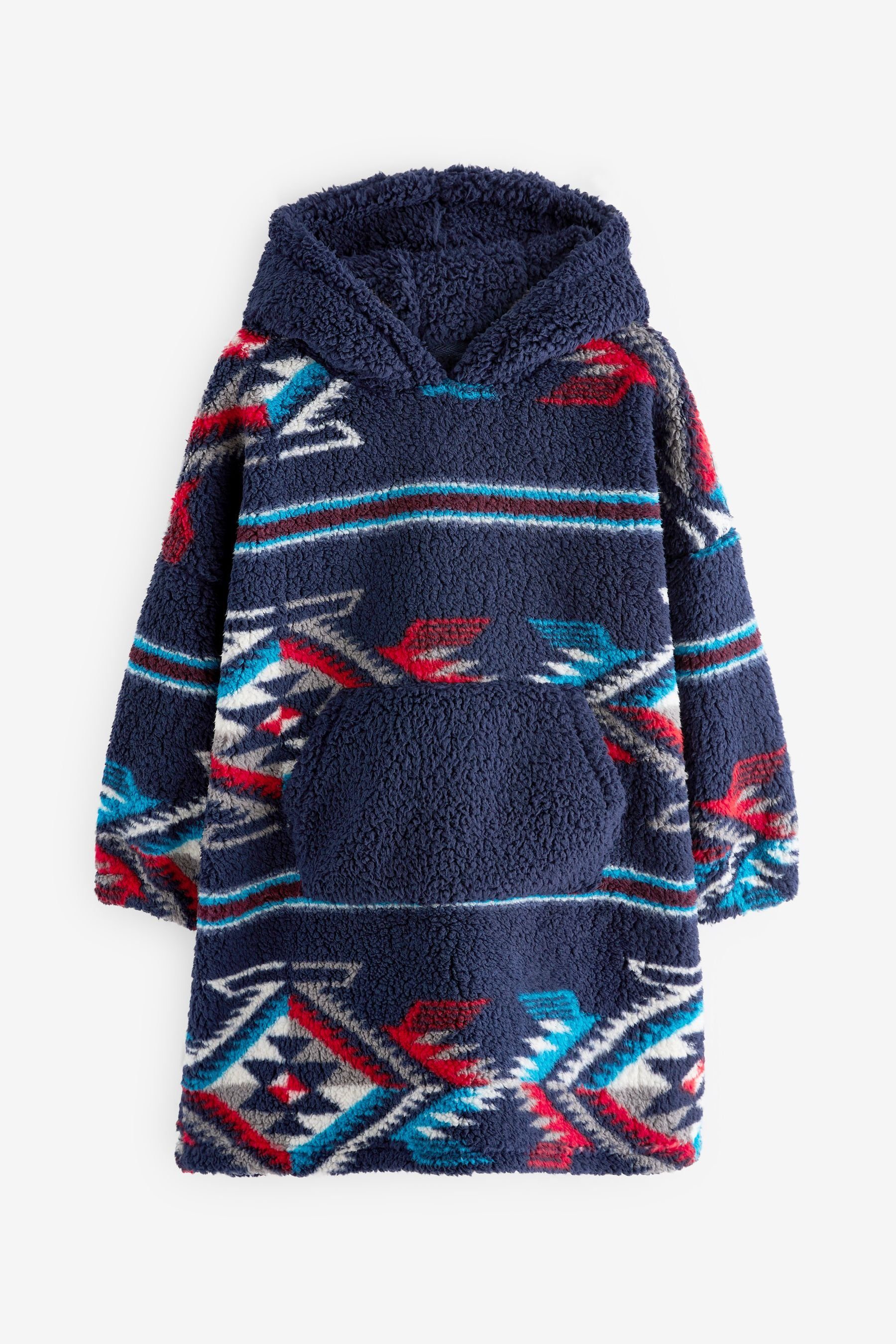 Next Kapuze, Blue mit Print Aztec Polyester Decke Kinderbademantel Navy