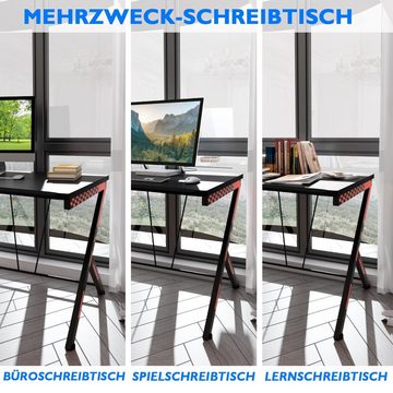 COSTWAY Gamingtisch, R-förmig, mit Metallrahmen, 116 x 75 x 77 cm