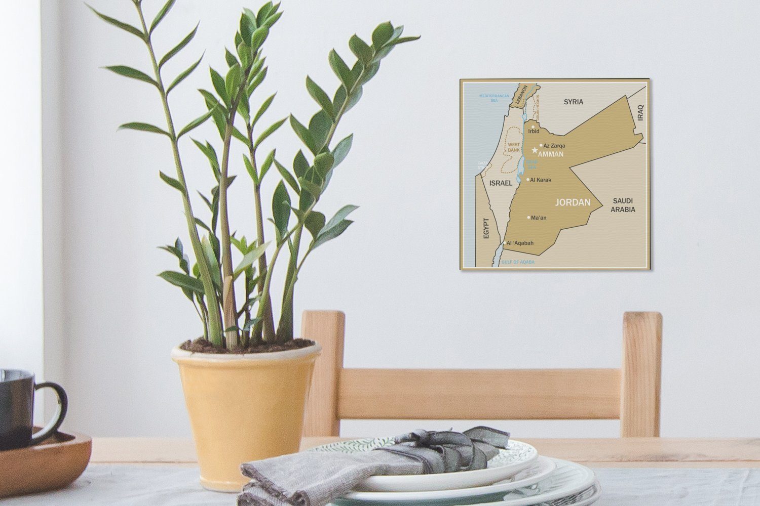 Leinwandbild Bilder Jordanien, Illustration Eine Schlafzimmer (1 einer Karte Leinwand St), Wohnzimmer von braunen für OneMillionCanvasses®