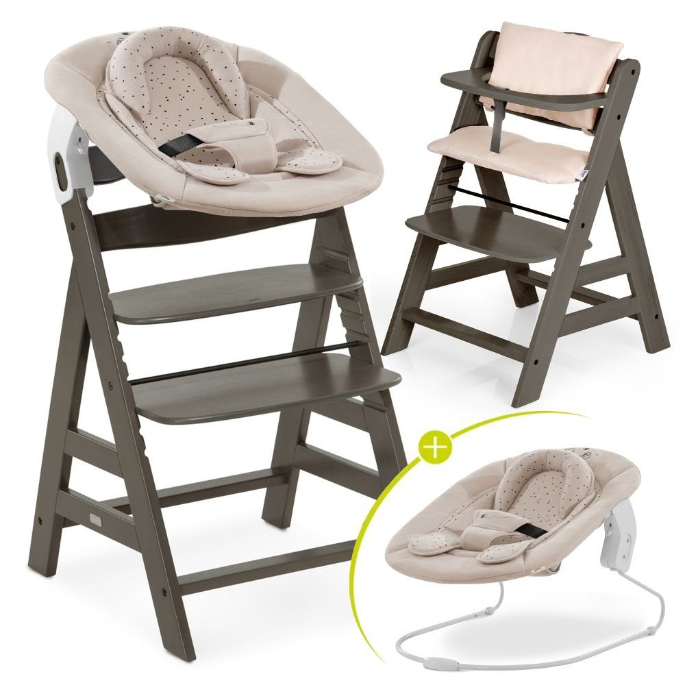 Hauck Hochstuhl Alpha Plus Charcoal Newborn Set Pooh, Holz Babystuhl