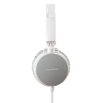 Thomson On Ear Kopfhörer mit Kabel, Headset, faltbar, 3,5 mm Klinkenstecker On-Ear-Kopfhörer (Freisprechfunktion, Telefon Funktion, Rufannahmetaste, Mikrofon, Farbe Weiß)